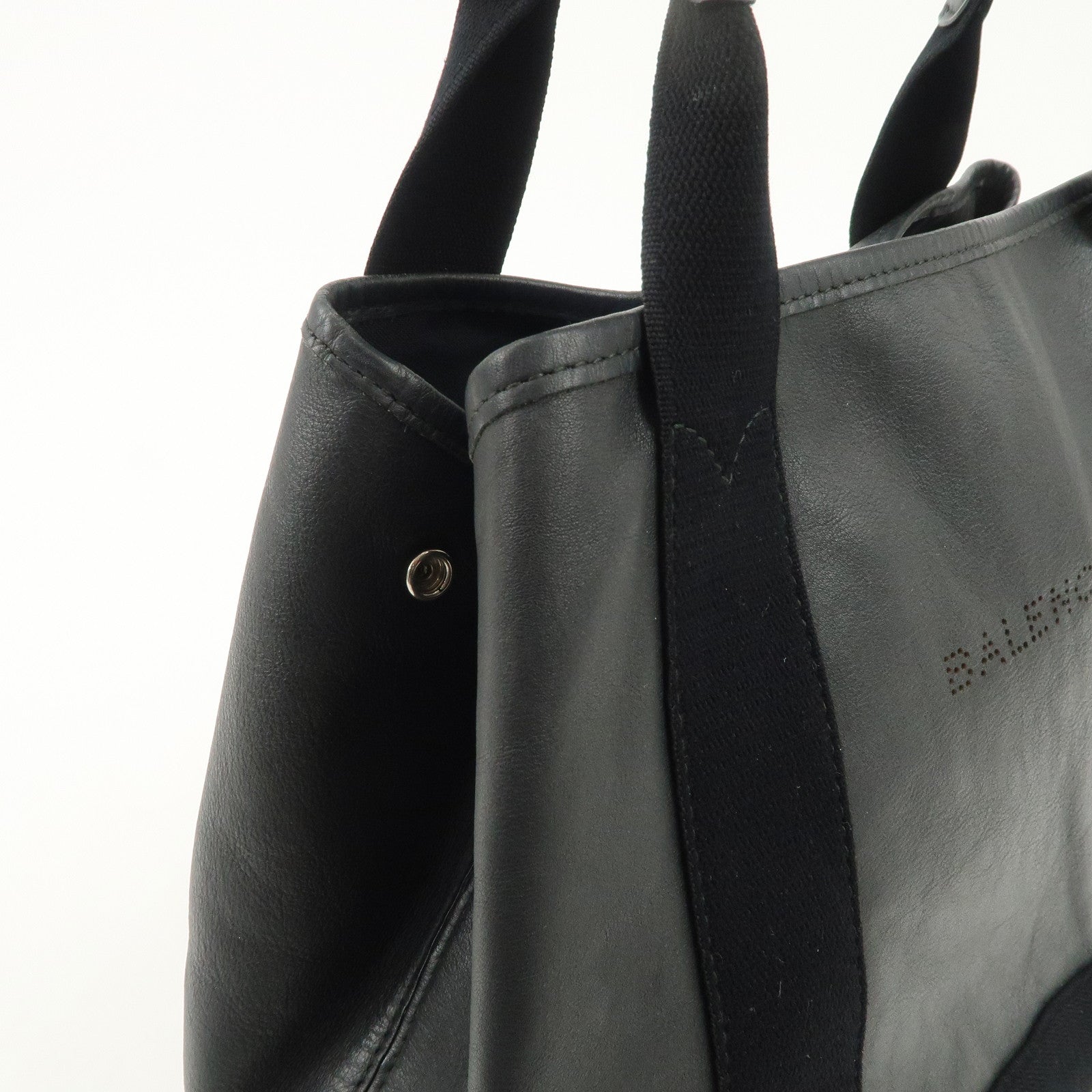 BALENCIAGA Leather Navy Cabas S Tote Bag Hand Bag Black 339933 Used