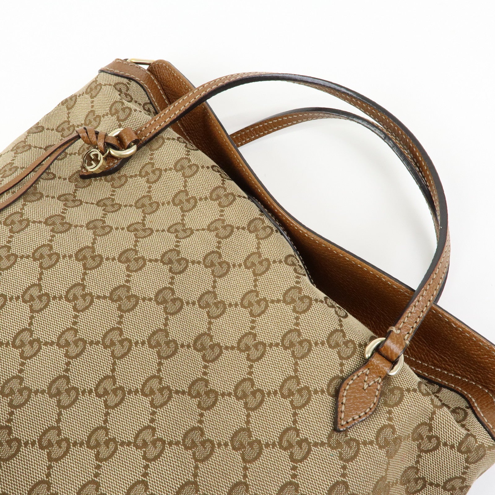 GUCCI Interlocking G GG Canvas Leather Hand Bag Beige Brown 353120