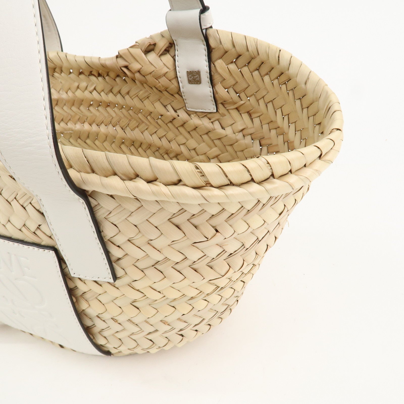 LOEWE Anagram Raffia Leather Small Basket Bag Hand Bag Natural