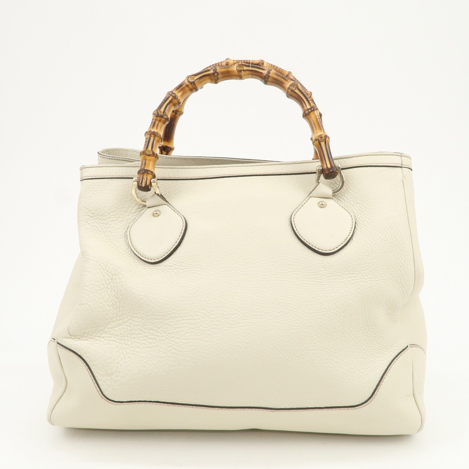 GUCCI Bamboo Leather 2Way Bag Hand Bag Shoulder Bag Ivory 282317