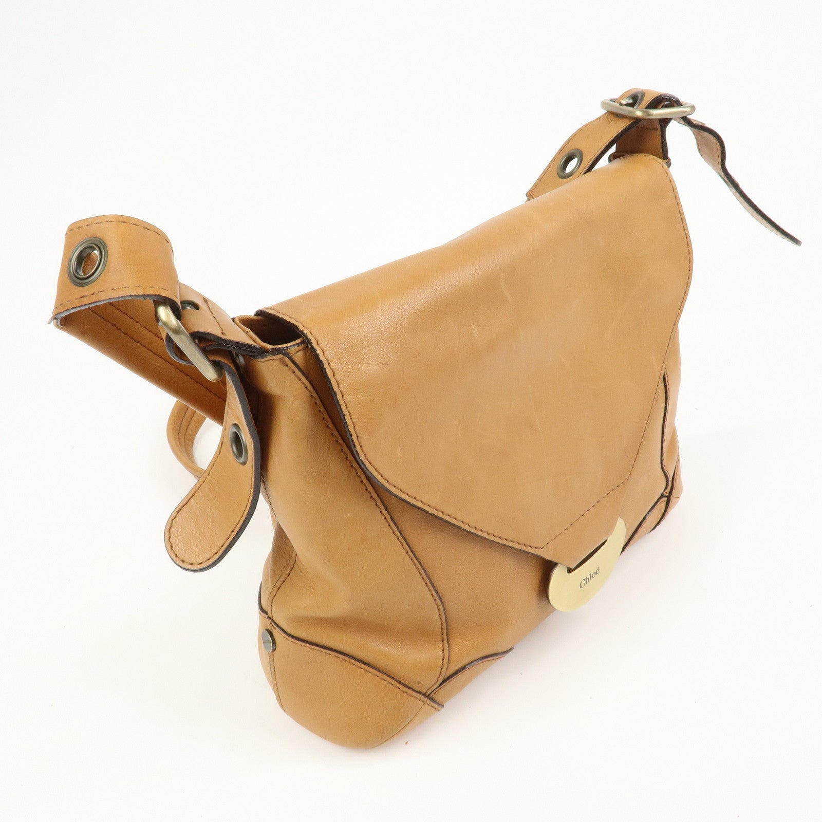 Chloe Logo Leather Shoulder Bag Hand Bag Crossbody Bag Brown