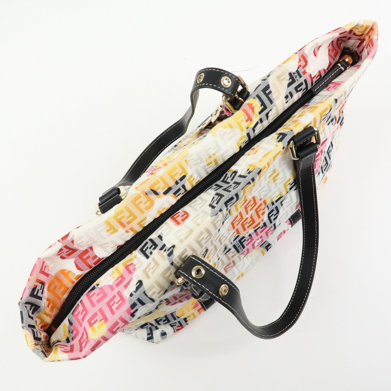 FENDI Zucchino Canvas Leather Flower Tote Bag Shoulder Bag 8BH215