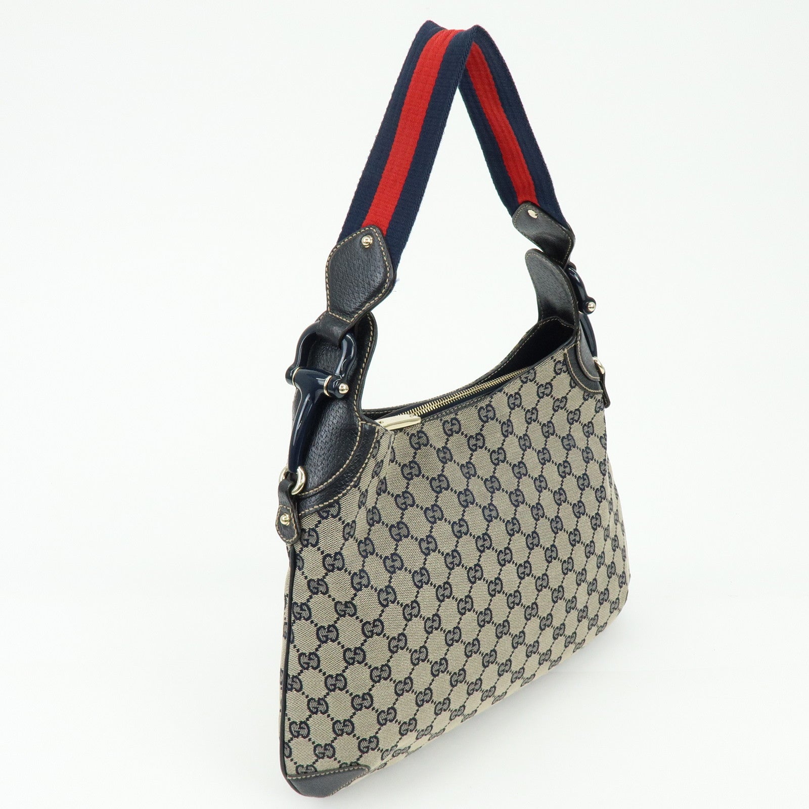 GUCCI Horsebit Sherry GG Canvas Leather Shoulder Bag Beige 145826
