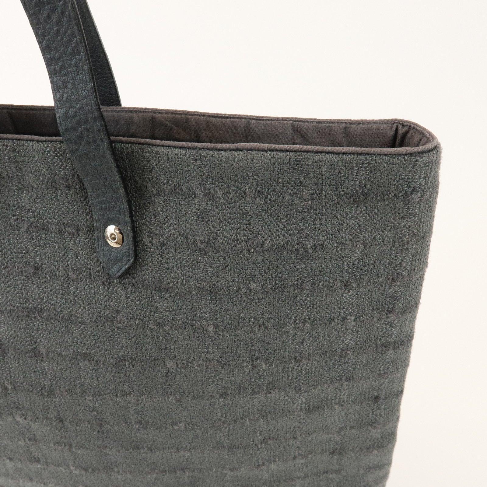 HERMES Amedaba GM Canvas Leather Tote Bag Hand Bag Grey