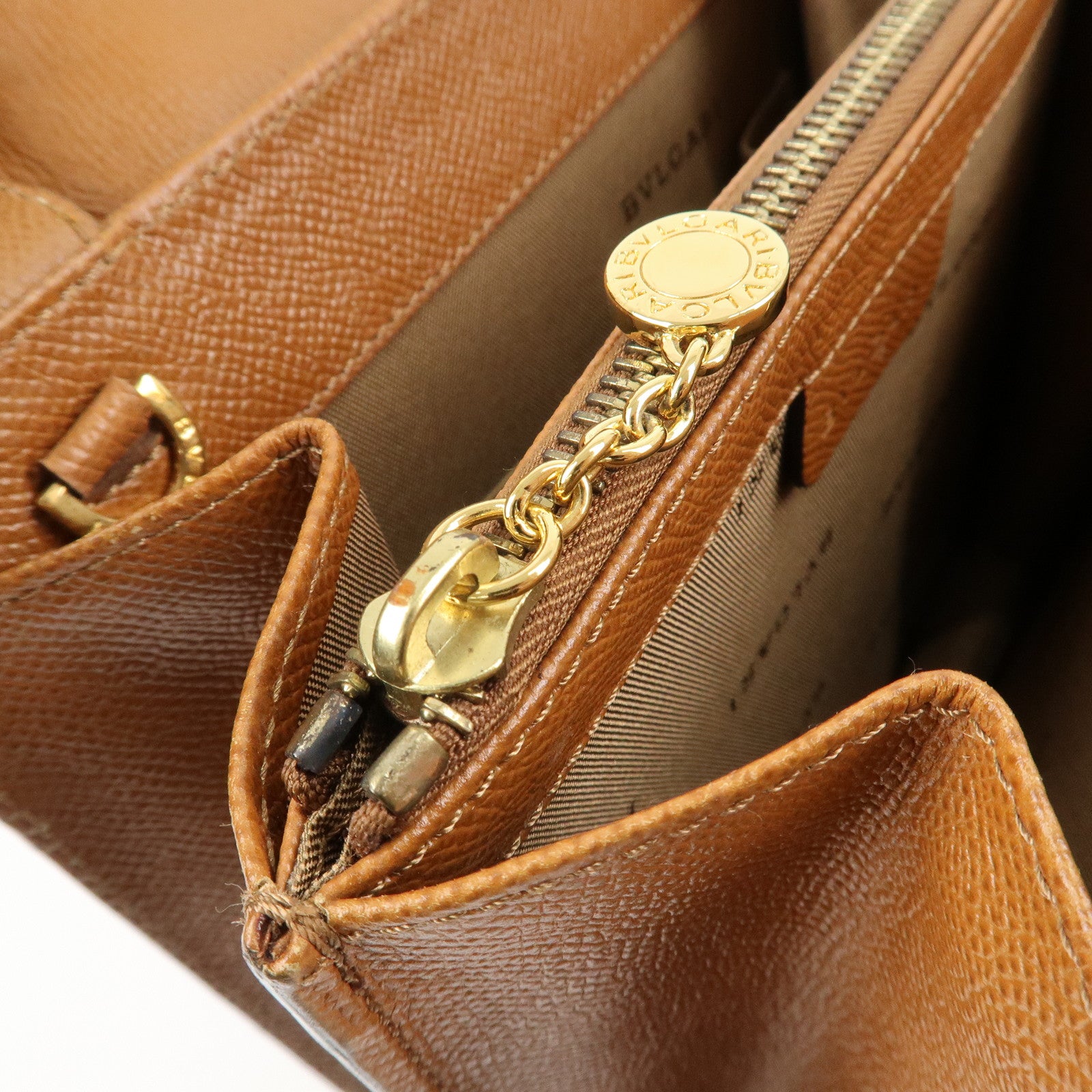 BVLGARI Bvlgari Bvlgari  Leather 2Way Bag Hand Bag Brown Gold Hardware Used