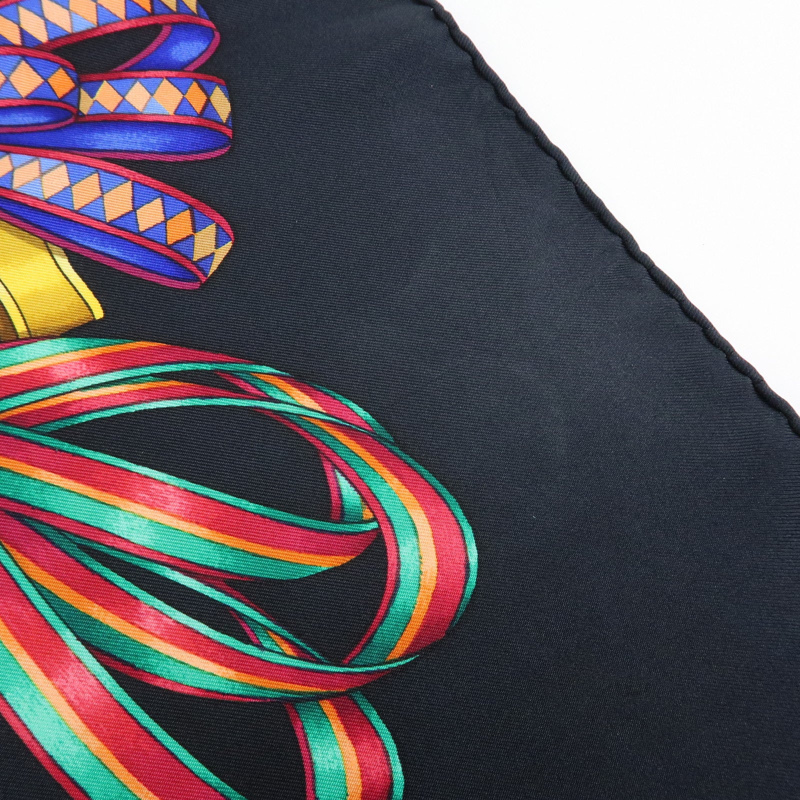 HERMES Carre 90 Silk 100% Scarf LES RUBANS DU CHEVAL Black
