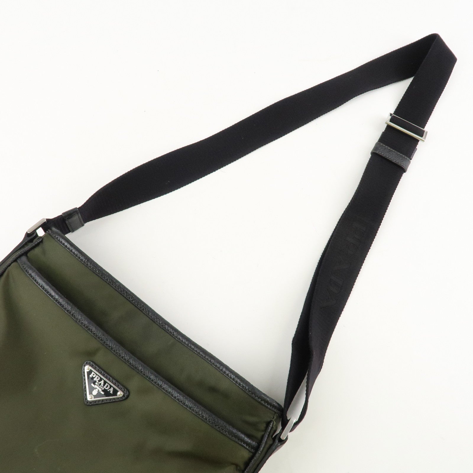 PRADA Triangle Logo TESSUTO+SAFFIAN Leather Nylon Shoulder Bag 2VH797 Used