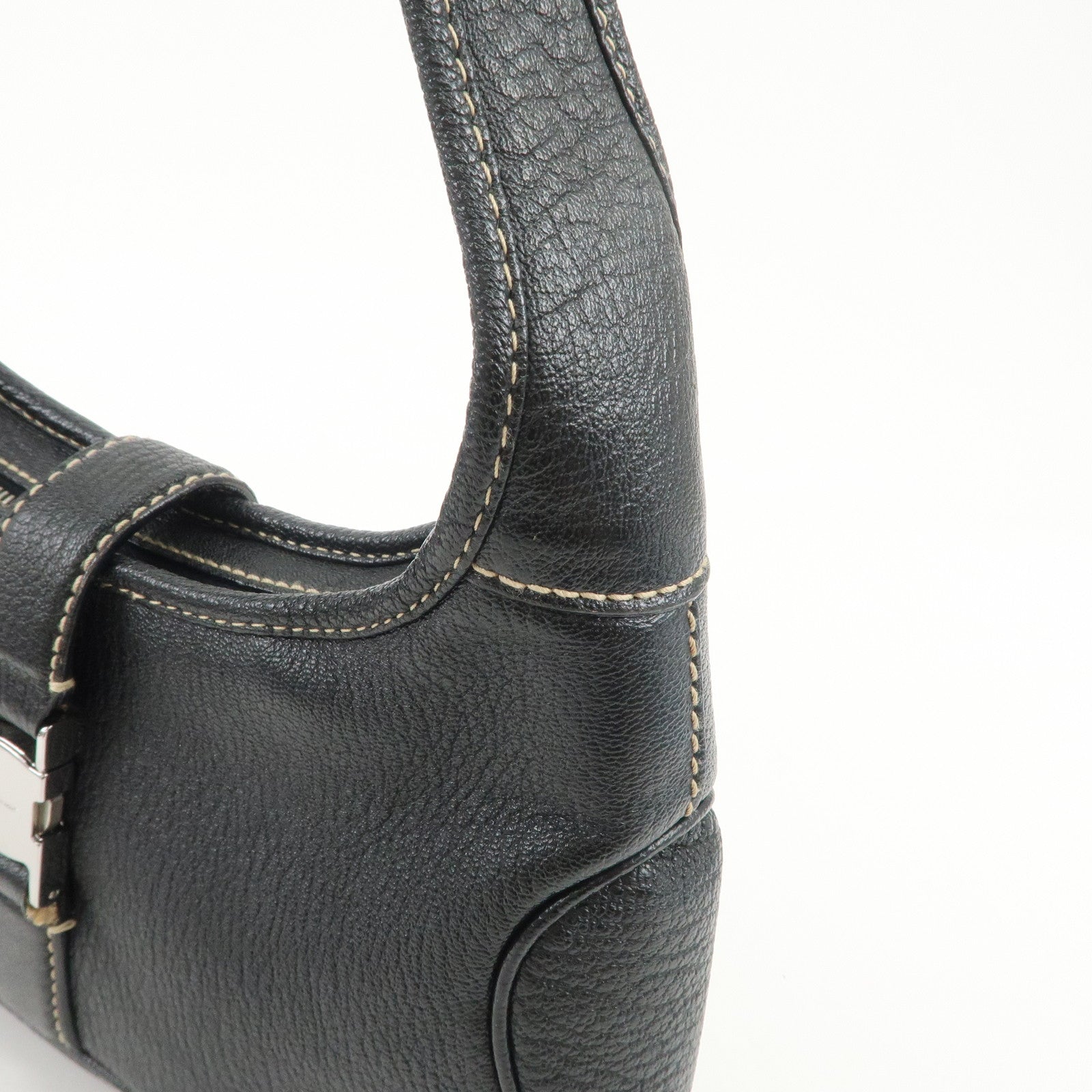 Ferragamo Logo Leather Shoulder Bag Hand Bag Black