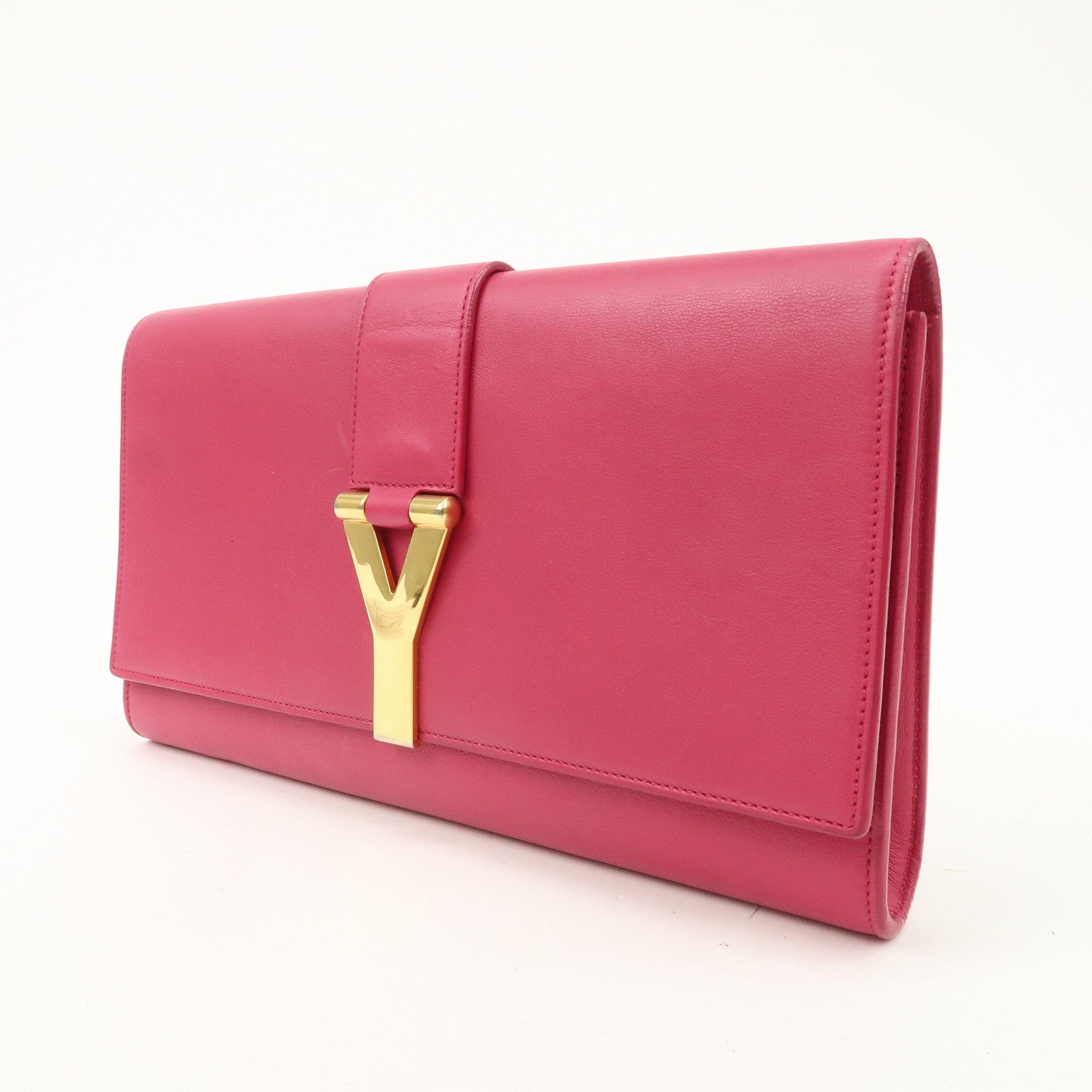 SAINT LAURENT PARIS Leather Clutch Bag Pink Gold HDW Used