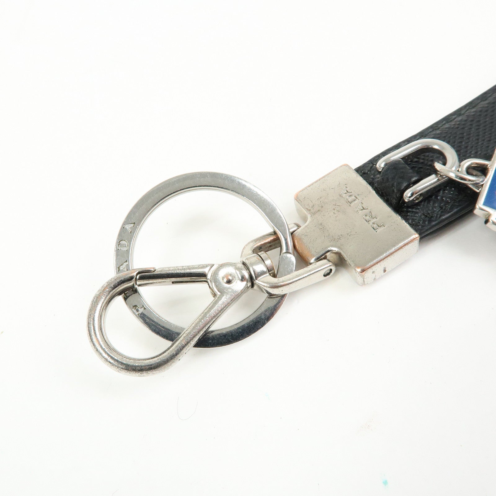 PRADA Set Of 2 Leather Metal Nylon Bag Charm Key Holder 2PP040