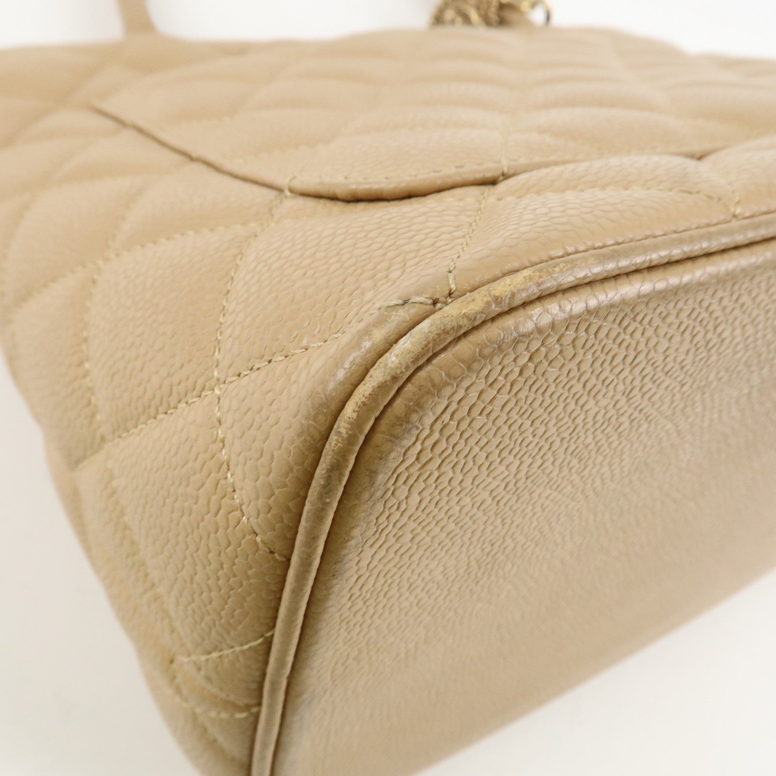 CHANEL Matelasse Caviarskin Medalion Tote Bag Hand Bag Beige A01804 Used