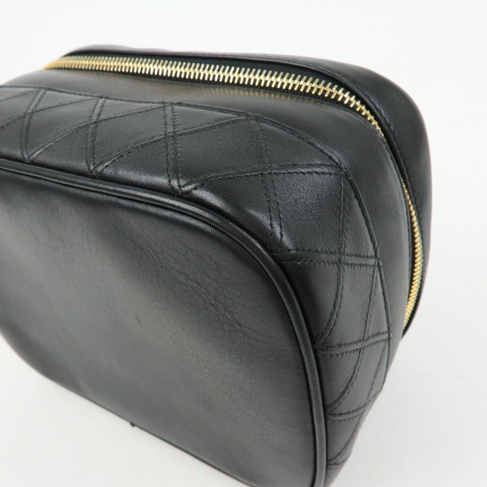 CHANEL Bicolore COCO Mark Lamb Skin Cosmetic Case Black A01618