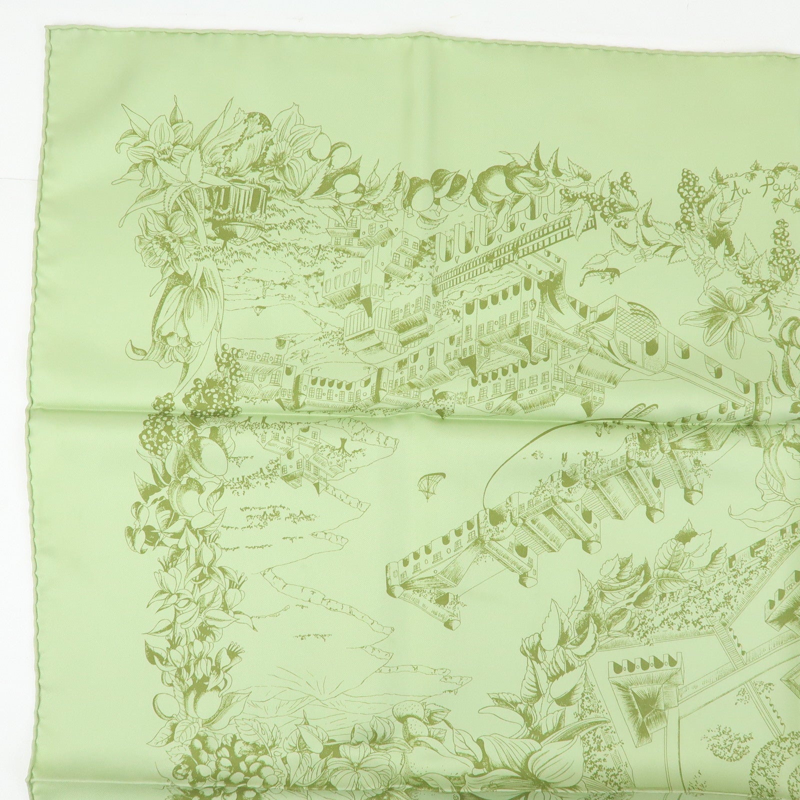 HERMES Carre 90 Set of 2 Silk 100% Scarf Green Red