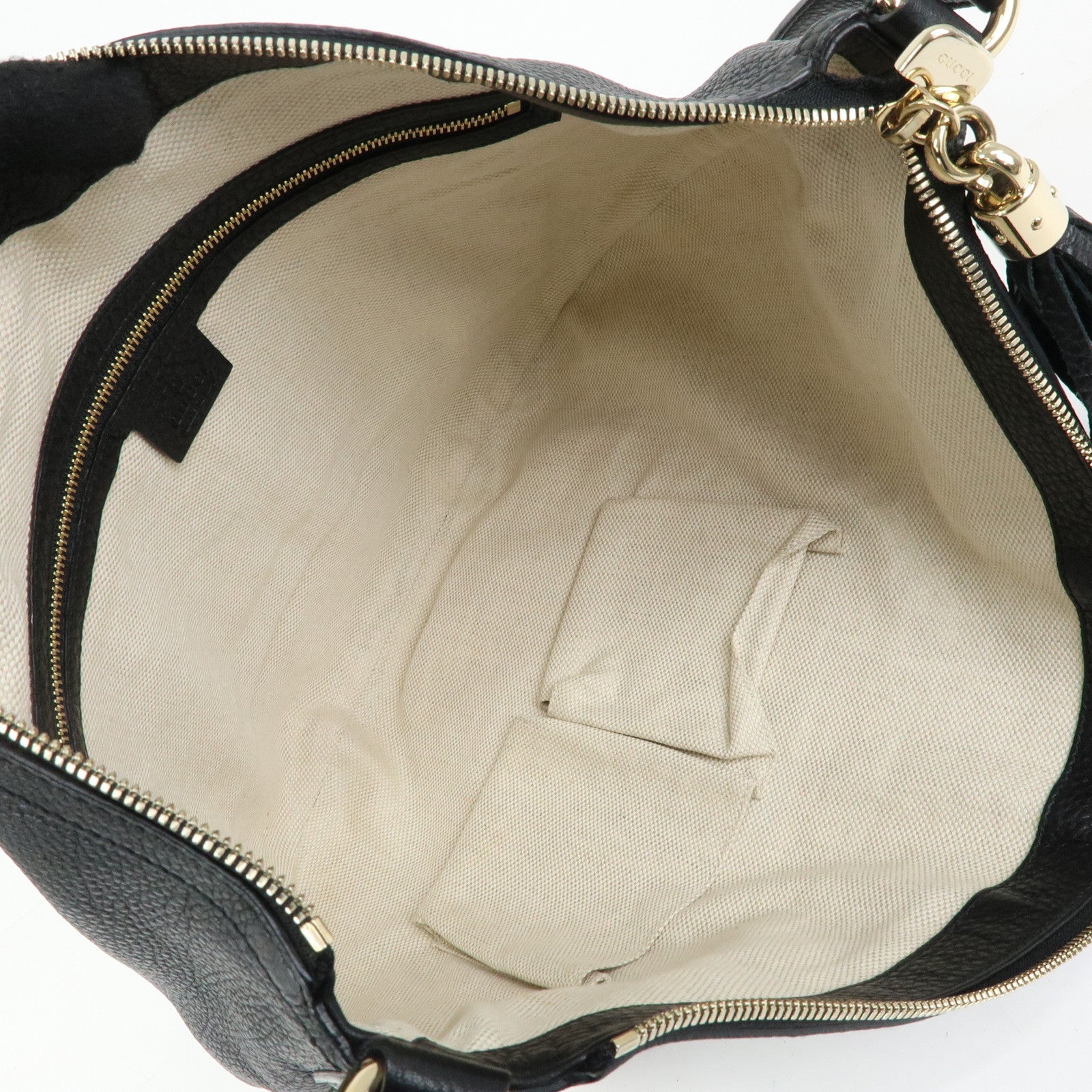 GUCCI Interlocking G Leather Shoulder Bag Fringe Black 295175