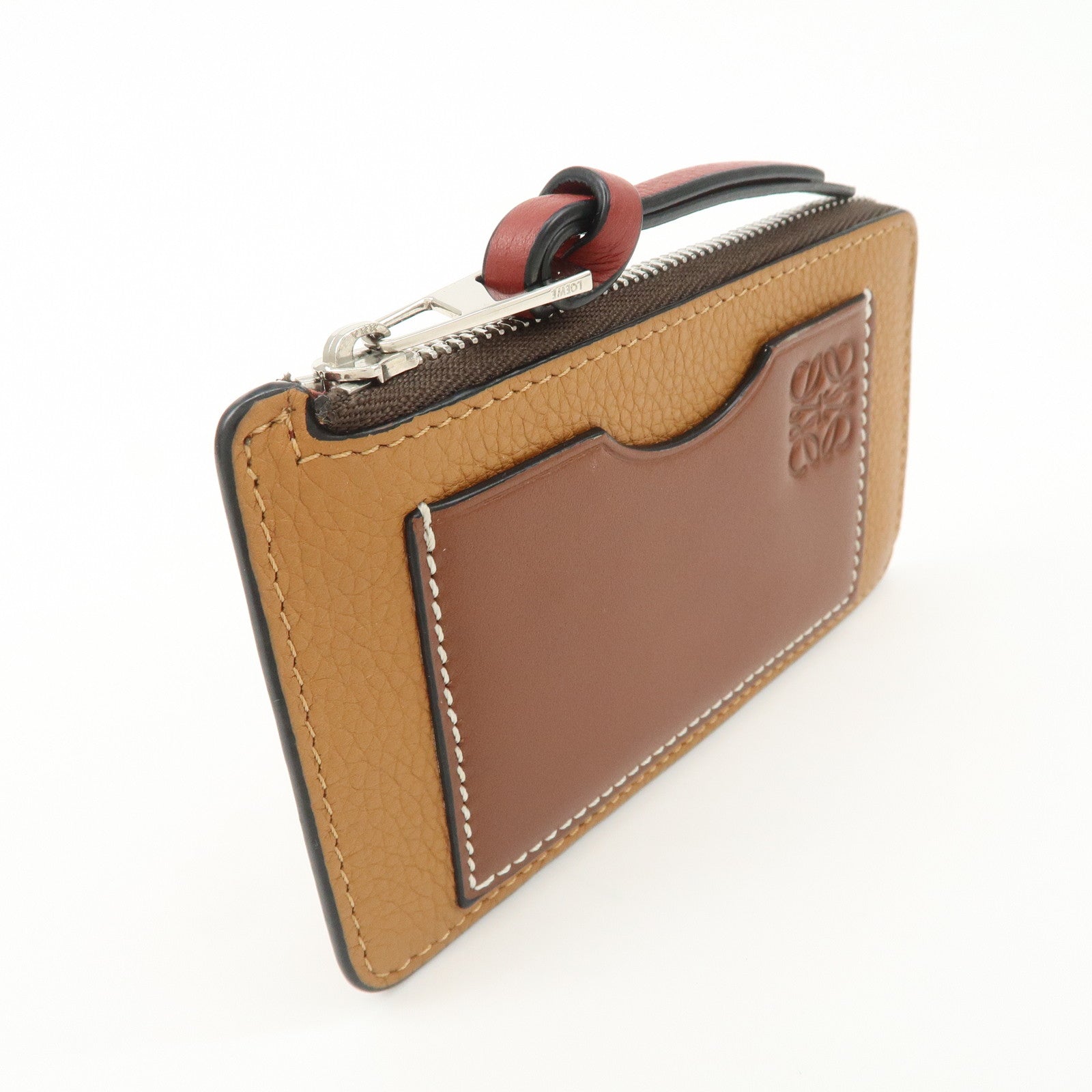 LOEWE Anagram Leather Coin Case Fragment Case Beige Brown