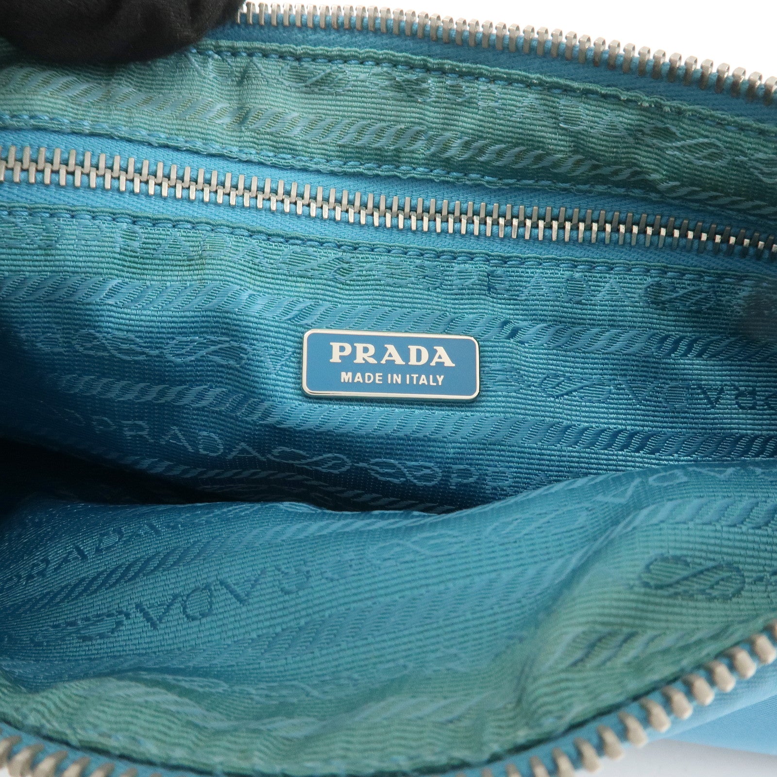 PRADA Triangle Logo Nylon Leather Shoulder Bag Blue Brown BR2205