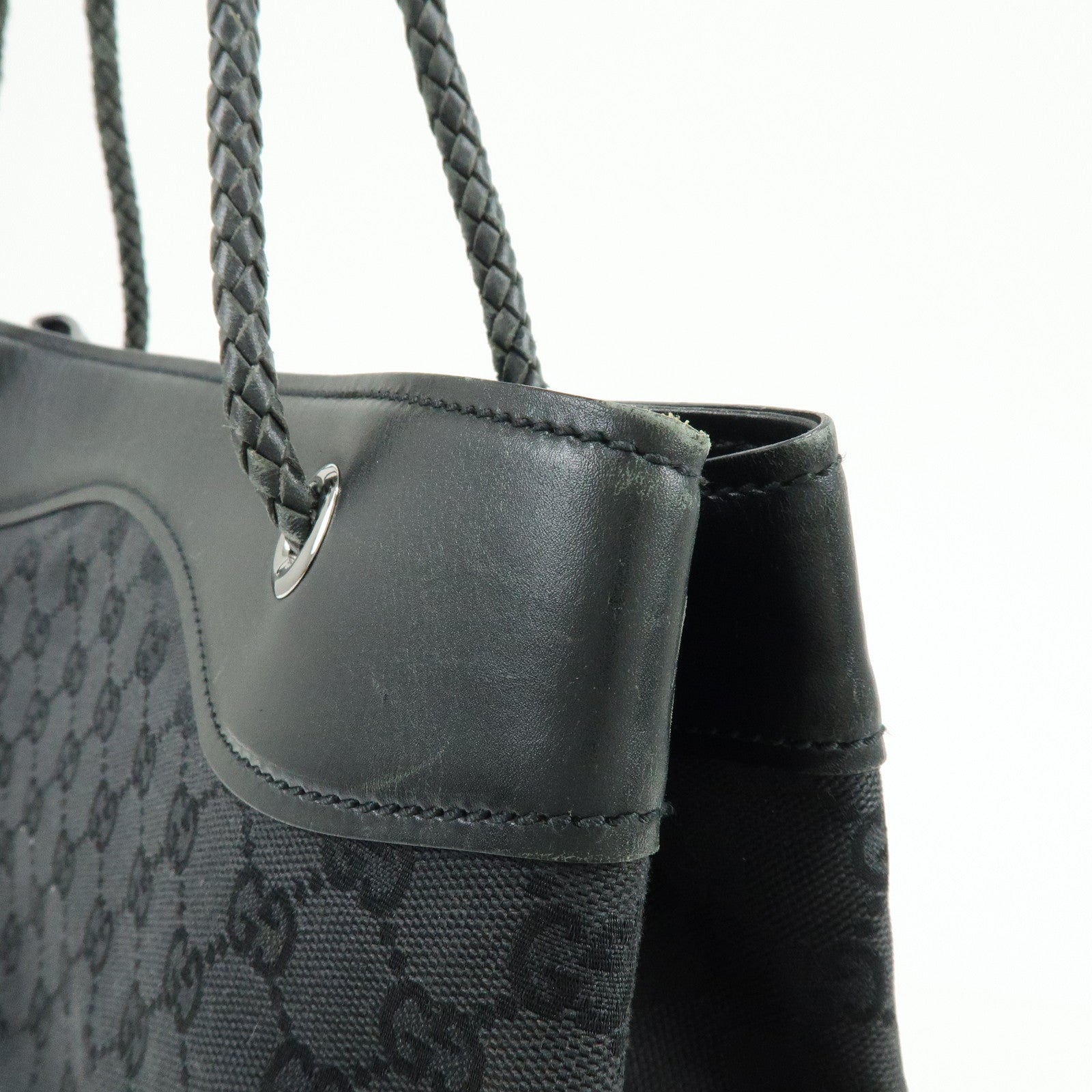 GUCCI GG Canvas Leather Tote Bag Shoulder Bag Black 109141