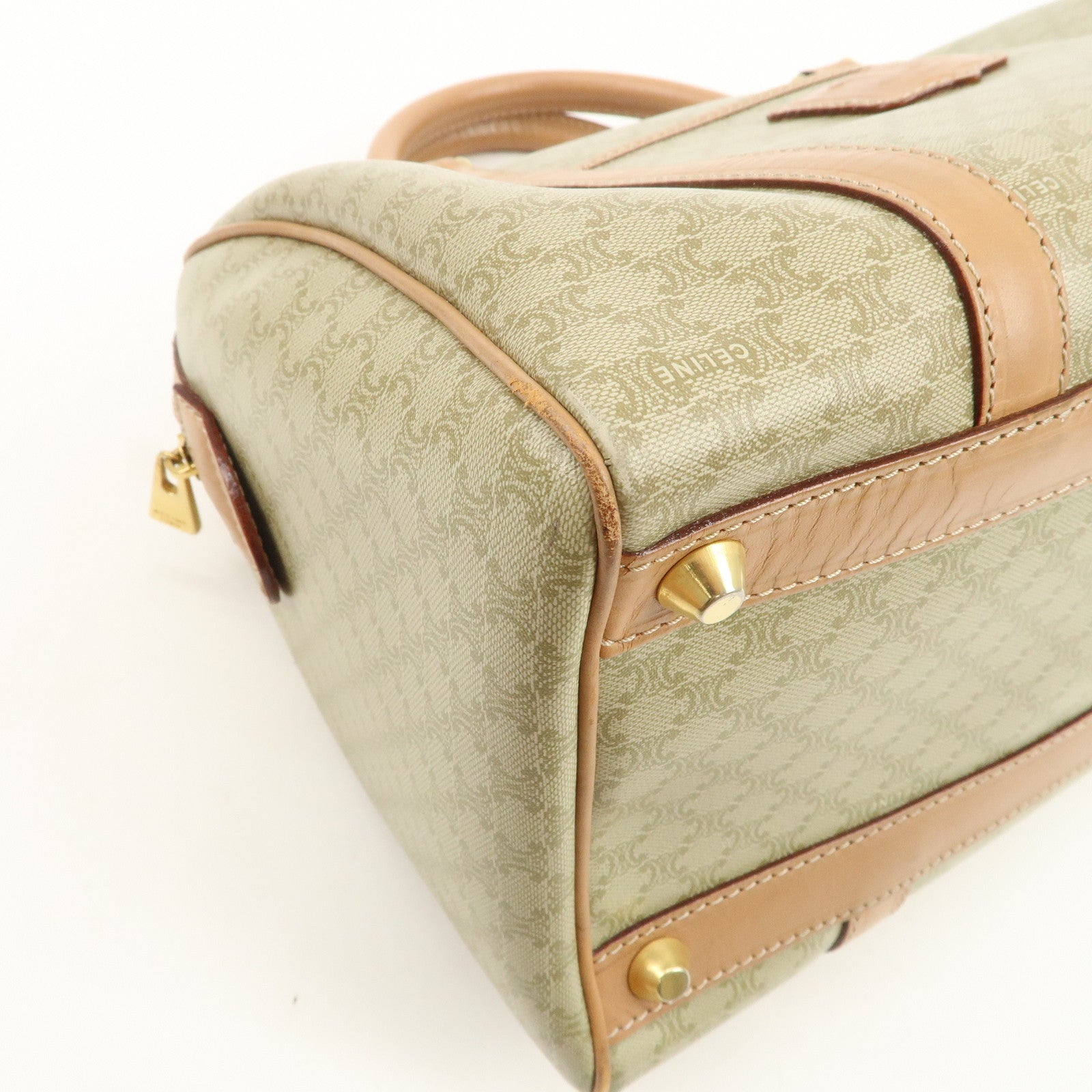 CELINE Macadam Logo PVC Boston Bag Hand Bag Beige