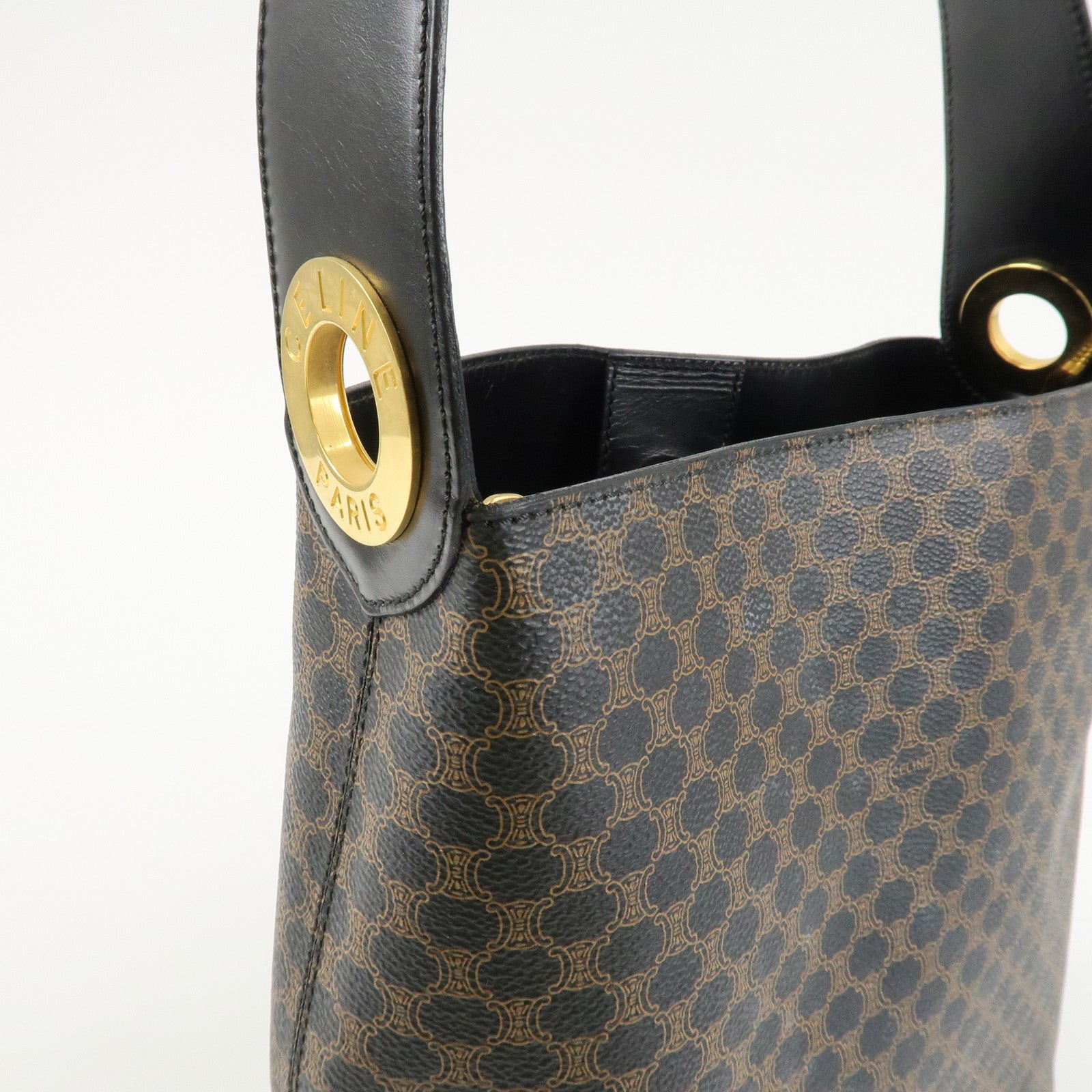 CELINE Macadam PVC Leather Shoulder Bag Gold HDW Black Brown Used
