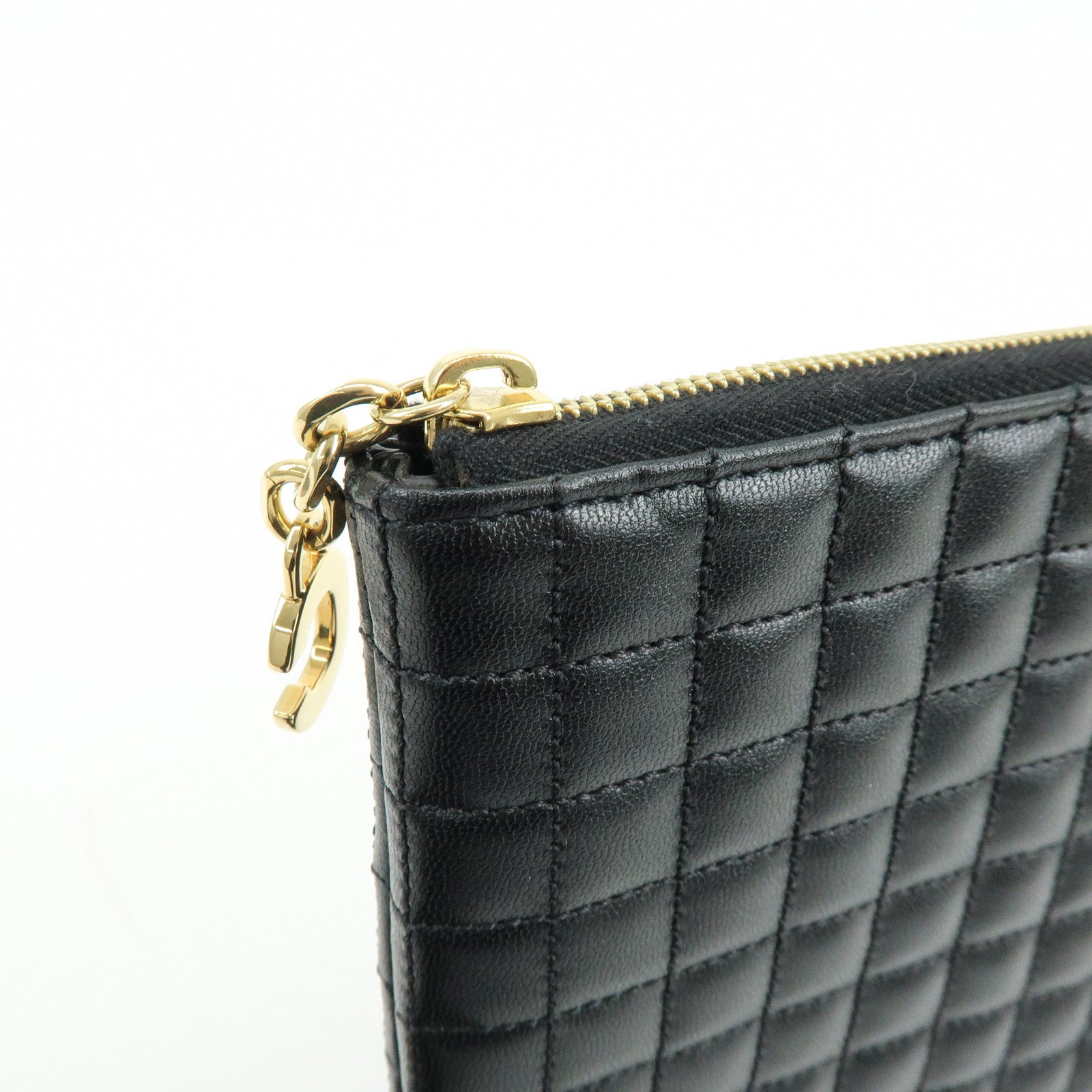 CELINE C Charm Leather Clutch Bag Pouch Black