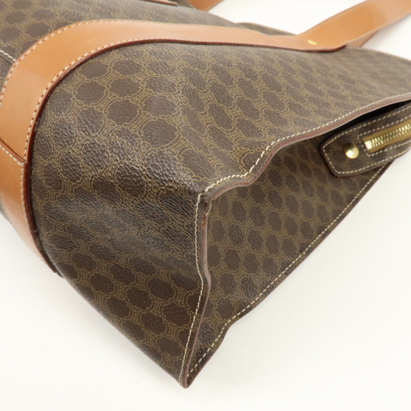 CELINE Macadam PVC Canvas Leather Tote Bag Shoulder Bag Brown