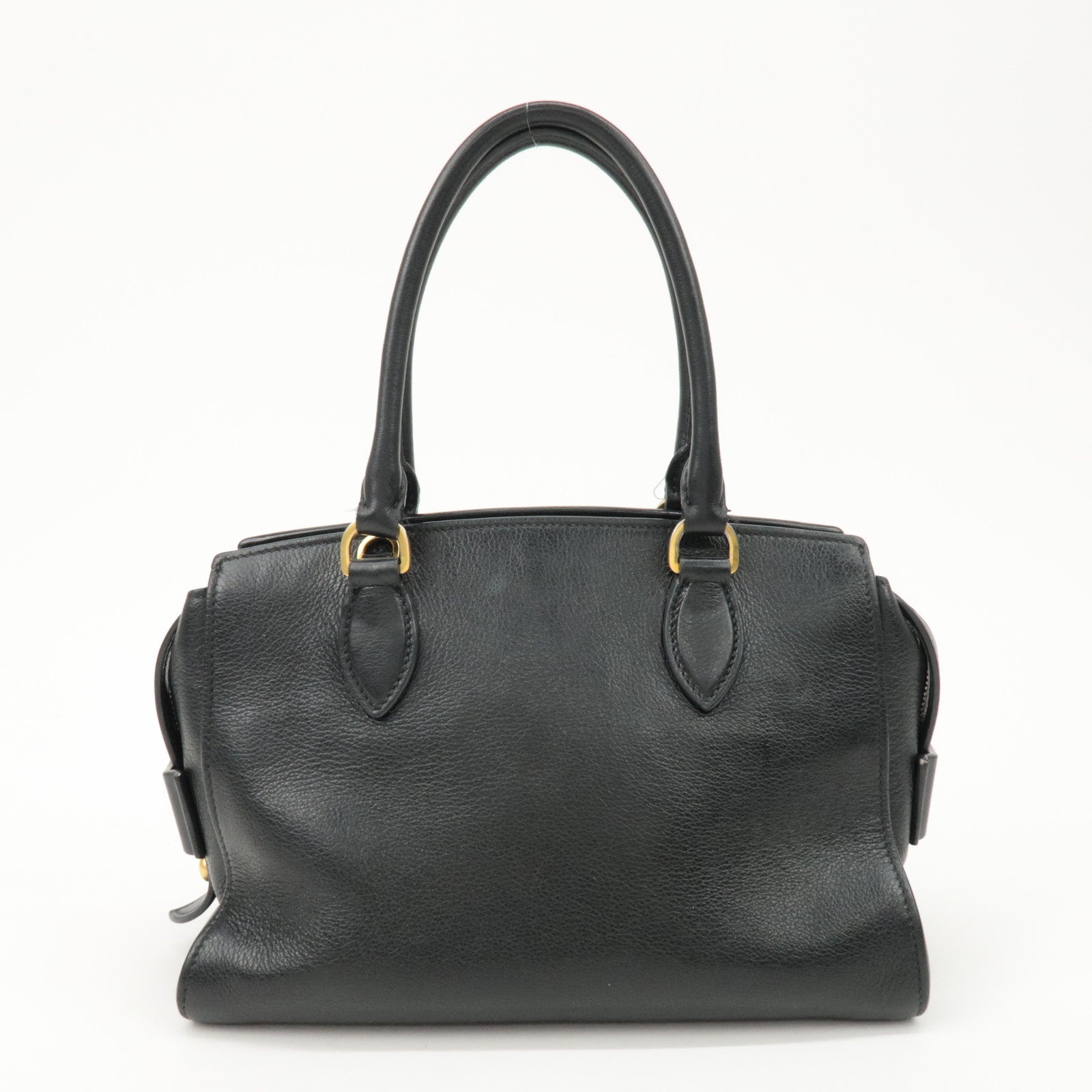 PRADA Leather 2Way Bag Shoulder Hand Bag Black Gold Used