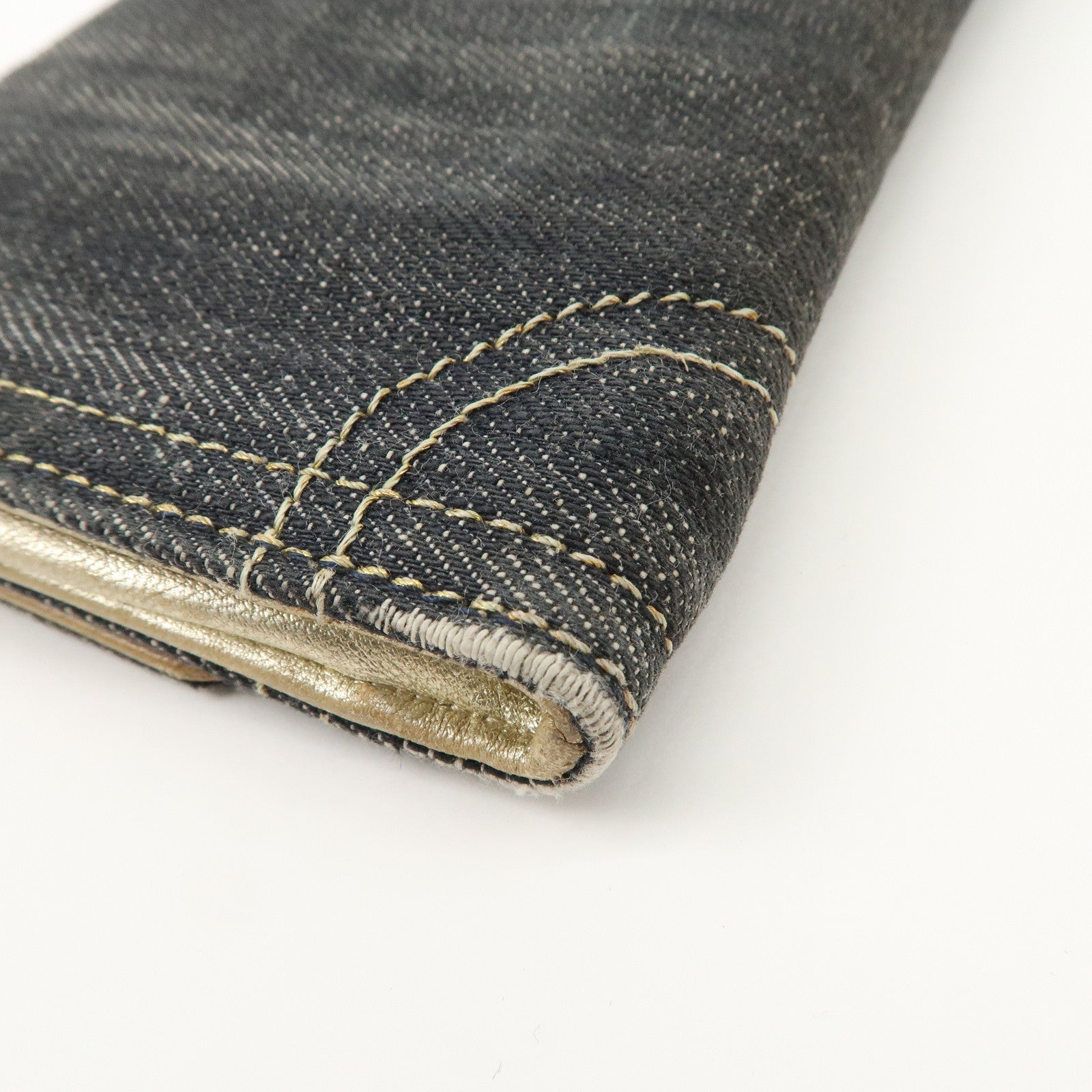 CHANEL COCO Mark Denim Bi-fold Wallet Indigo Blue A31991 Used