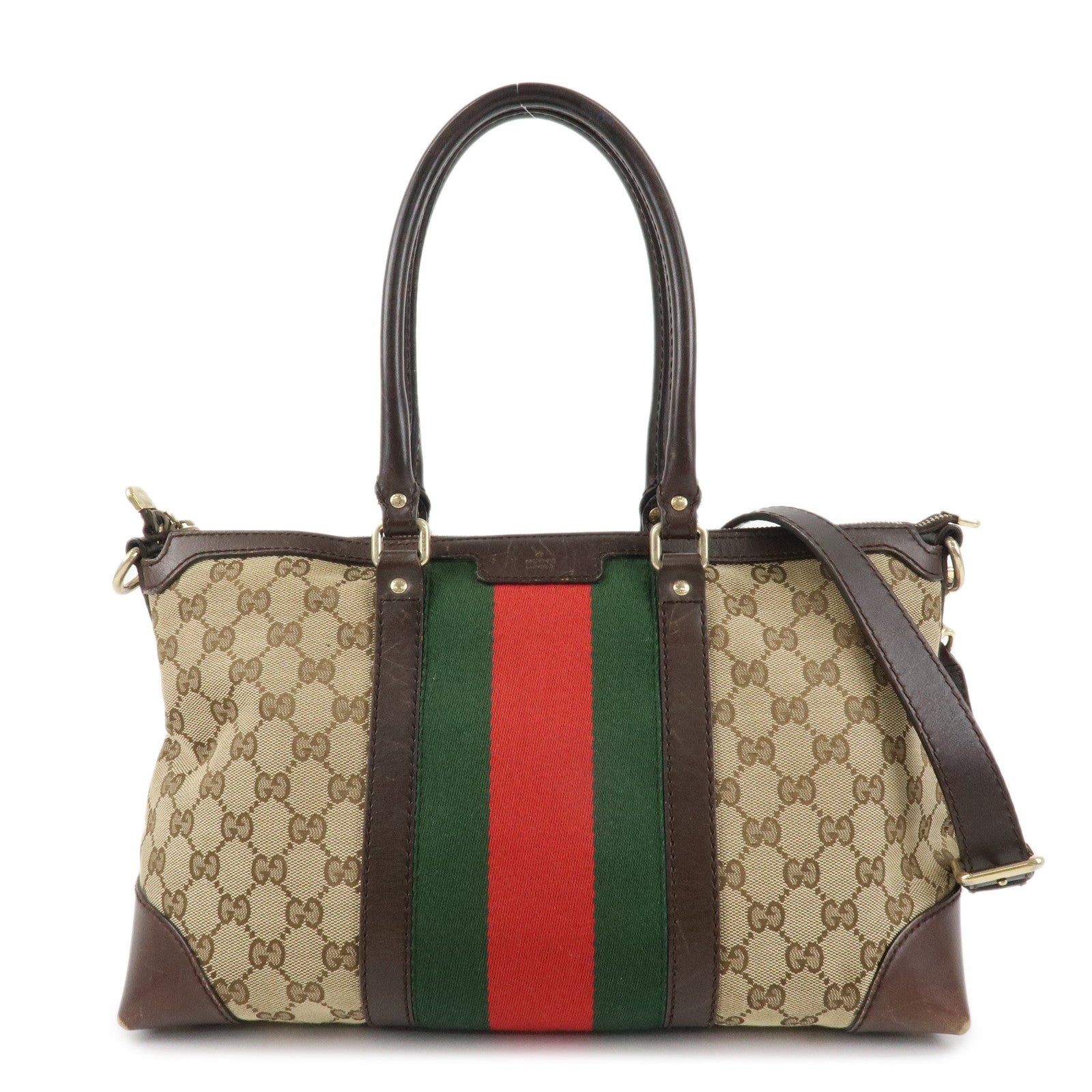 GUCCI Sherry GG Canvas Leather 2Way Tote Bag Beige Brown 257341 Used