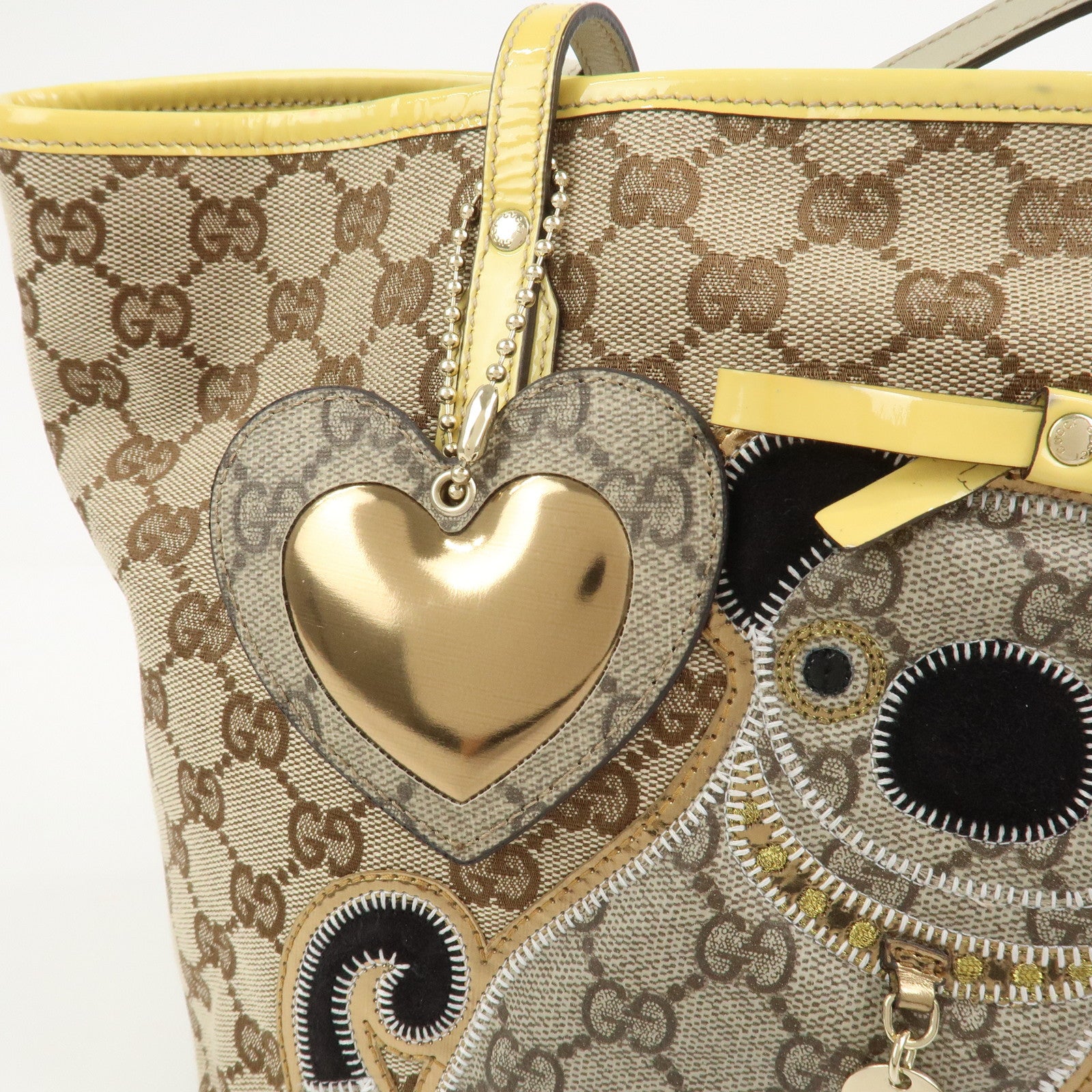 GUCCI Gucciori Pug Dog GG Canvas Patent Leather Tote Bag 212374