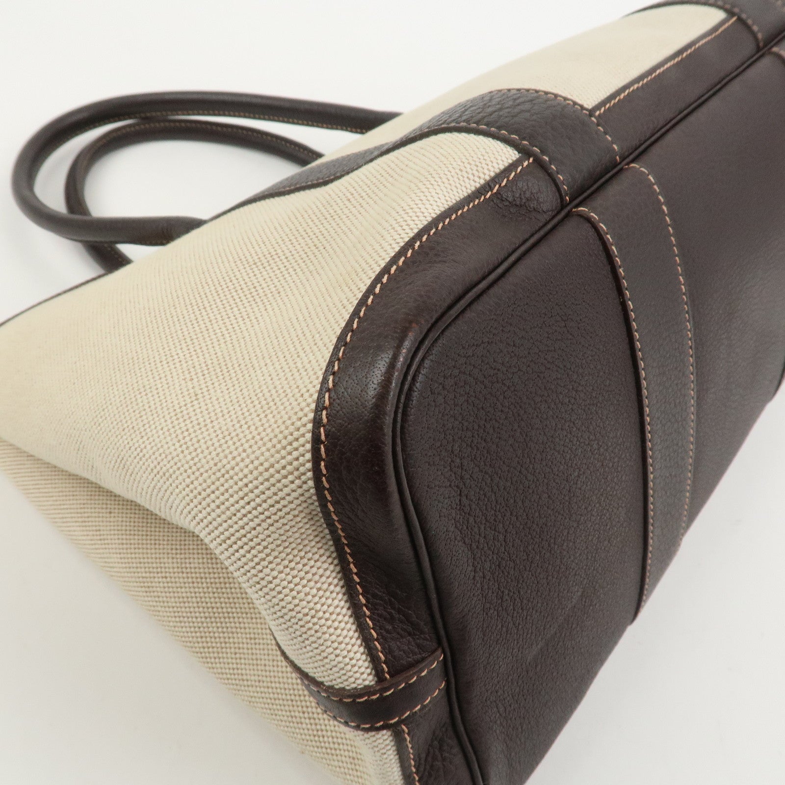 HERMES Garden Party PM Toile Ash H Stamped Tote Bag Natural Brown