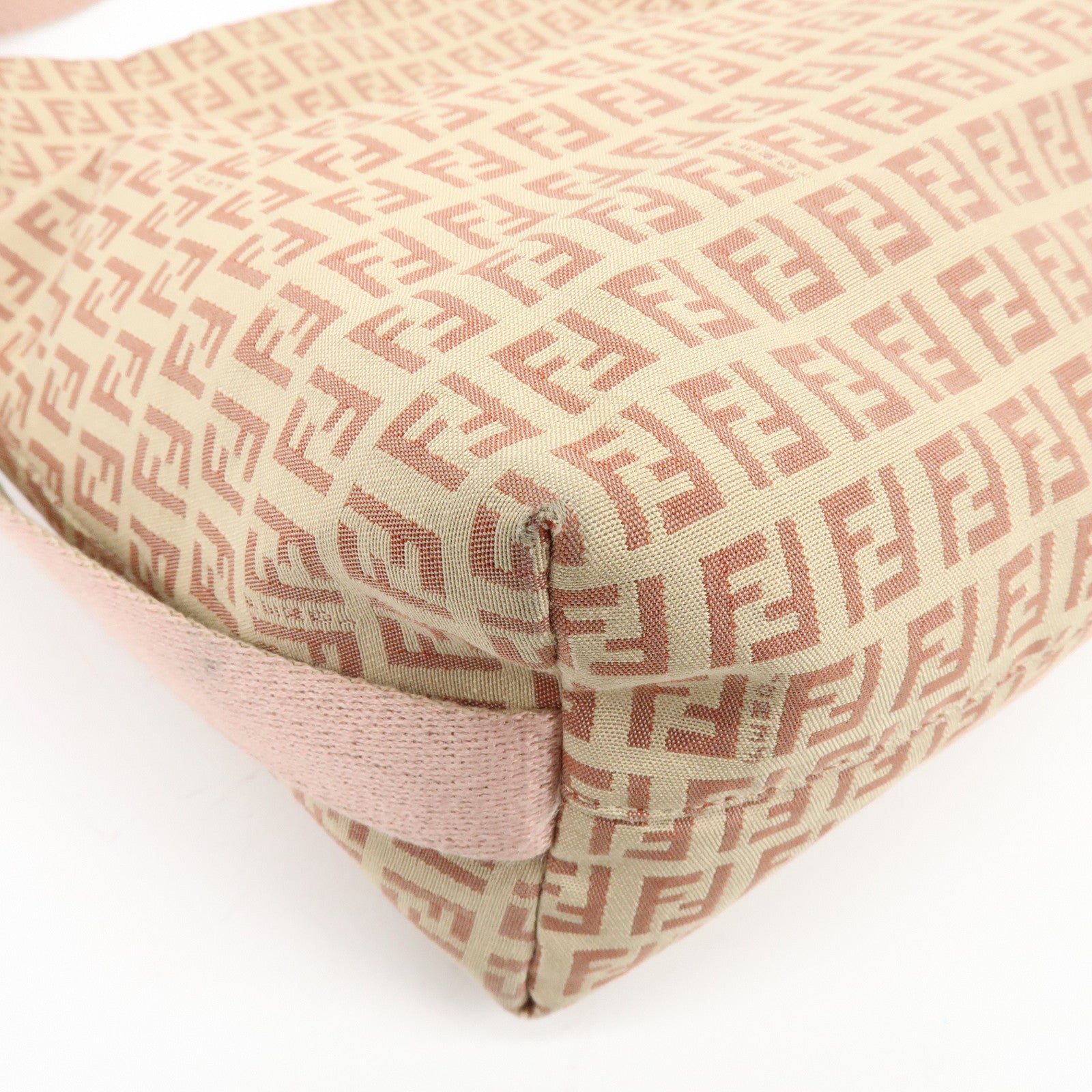 FENDI Zucchino Canvas Leather Shoulder Bag Beige Pink 8BR318
