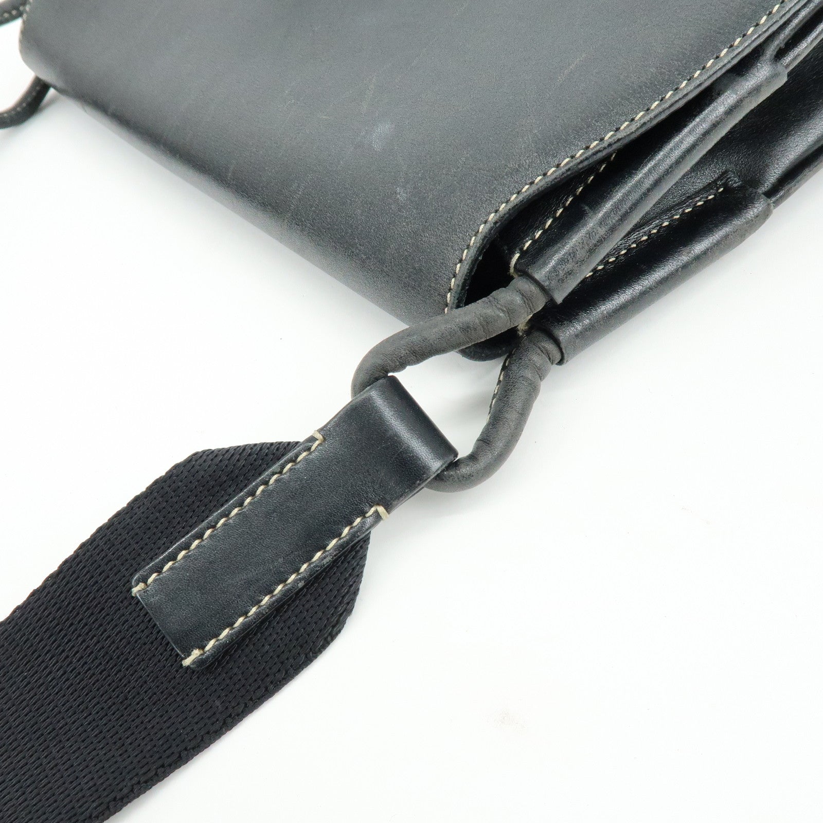 PRADA Leather Shoulder Bag Hand Bag Black