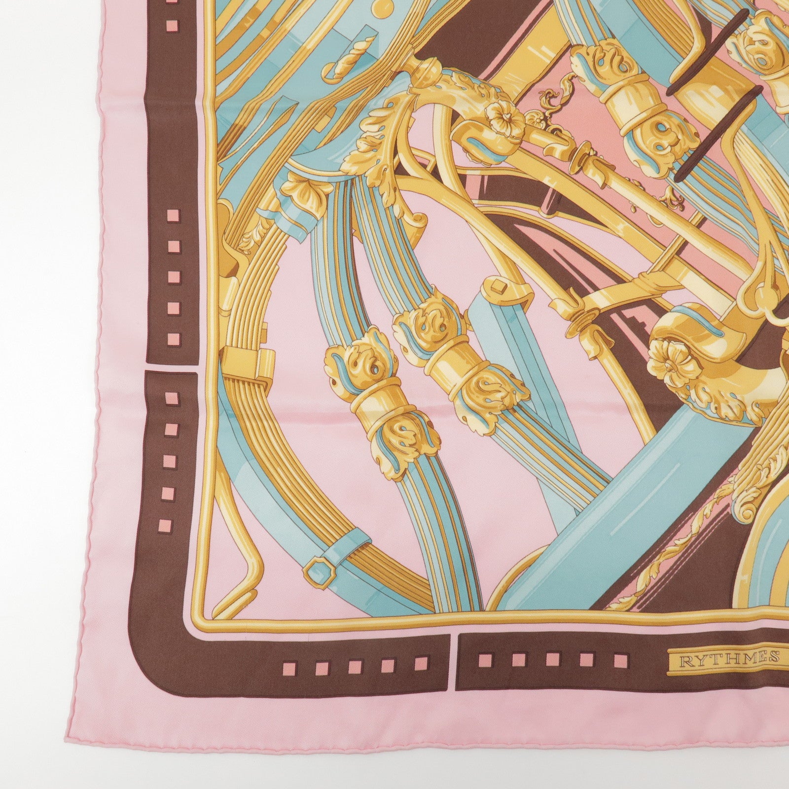 HERMES Carre 70 Silk 100% Scarf RYTHMES Pink Brown