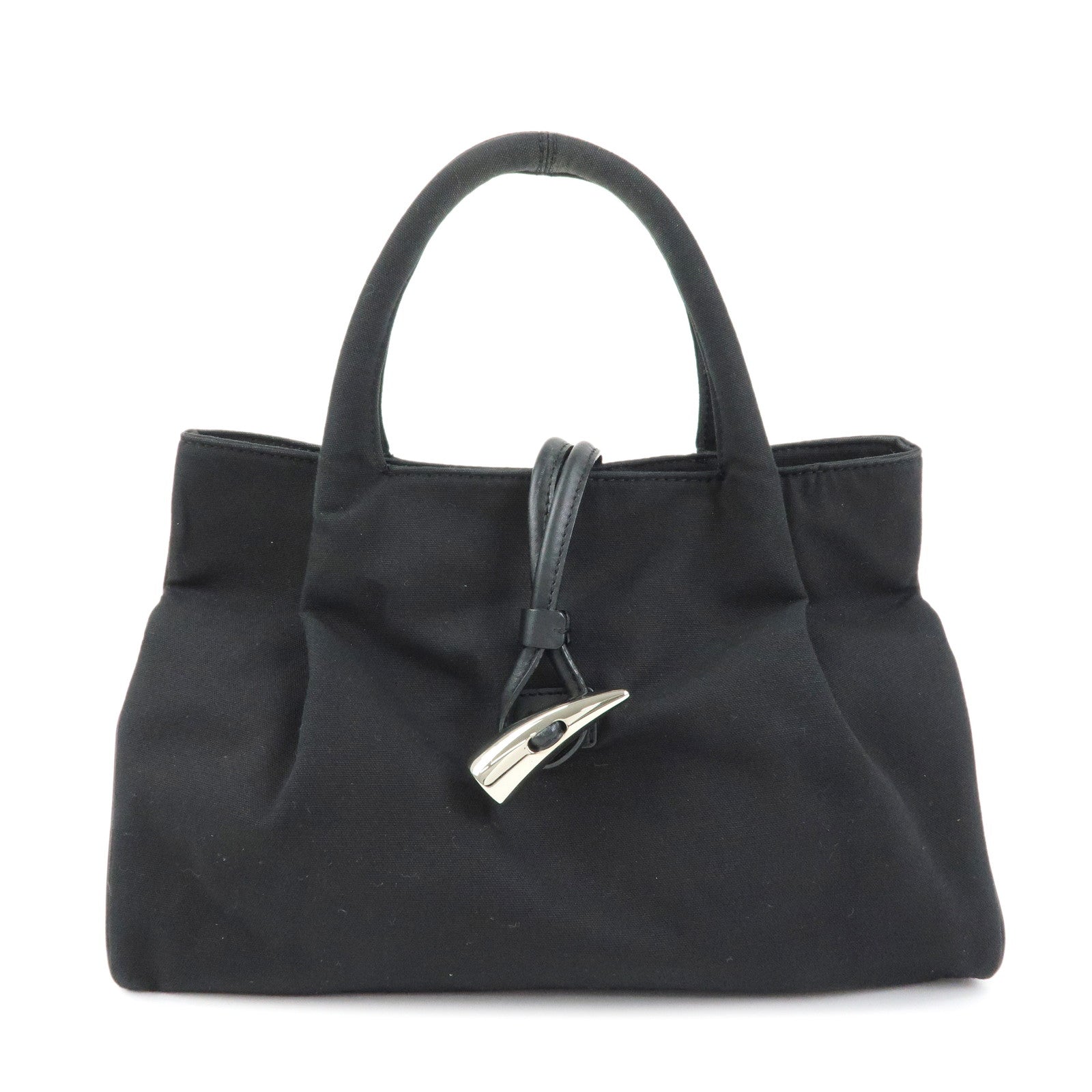 BURBERRY Canvas Leather Tote Bag Hand Bag Plaid Black