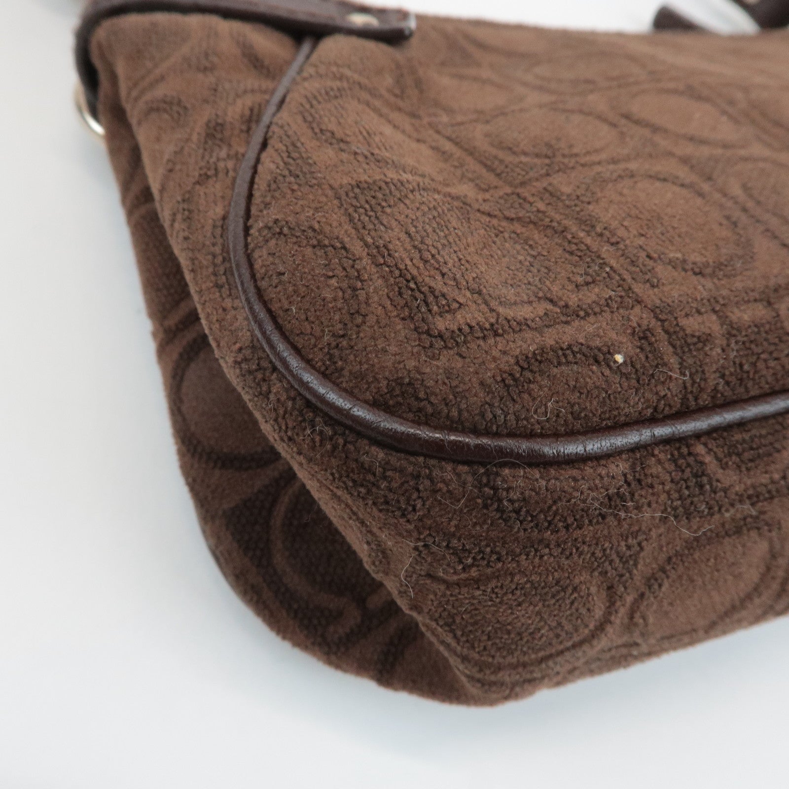 Ferragamo Gancini Leather Cotton Accessoires Pouch Hand Bag Brown Used