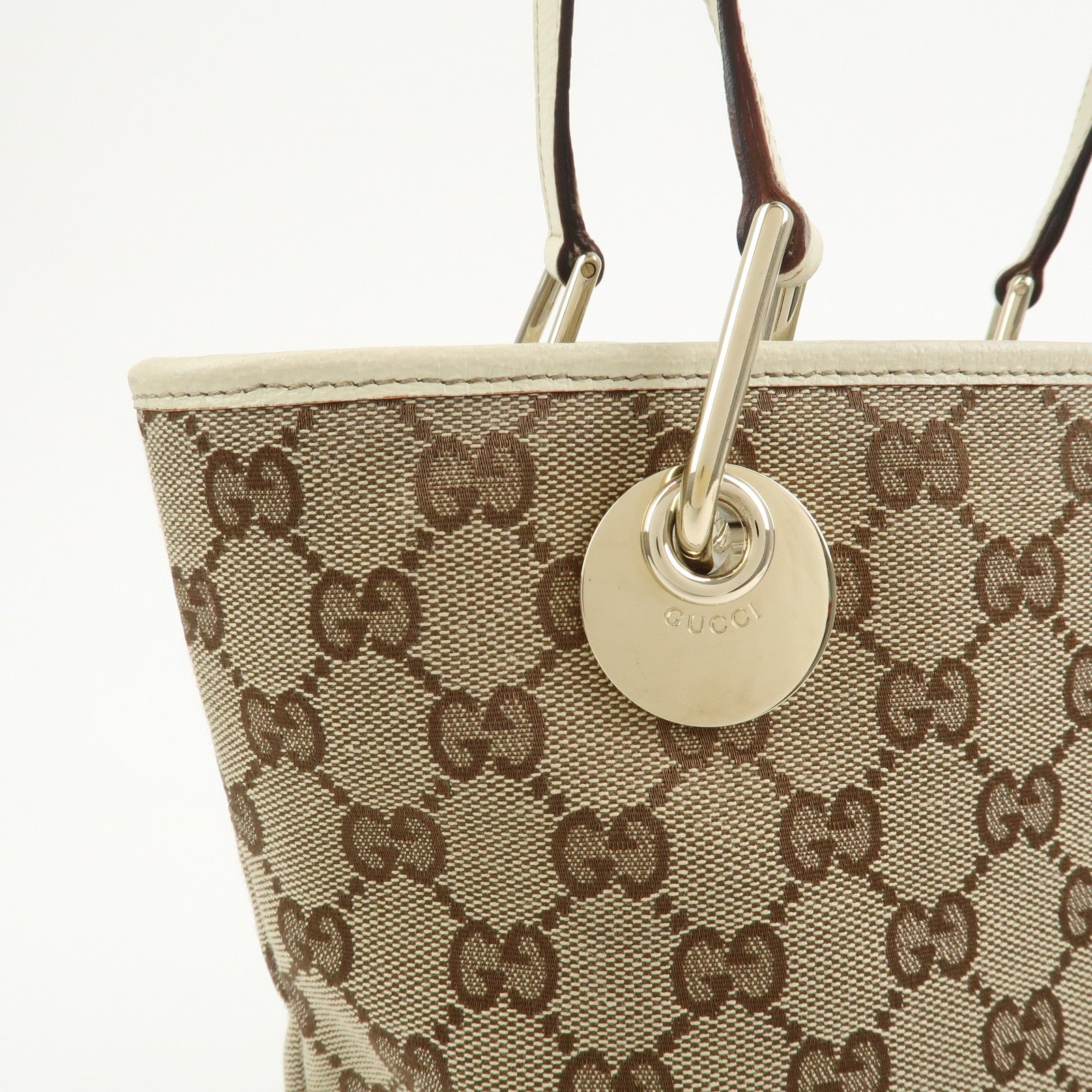 GUCCI GG Monogram Canvas Leather Tote Bag Hand Bag Brown 120840