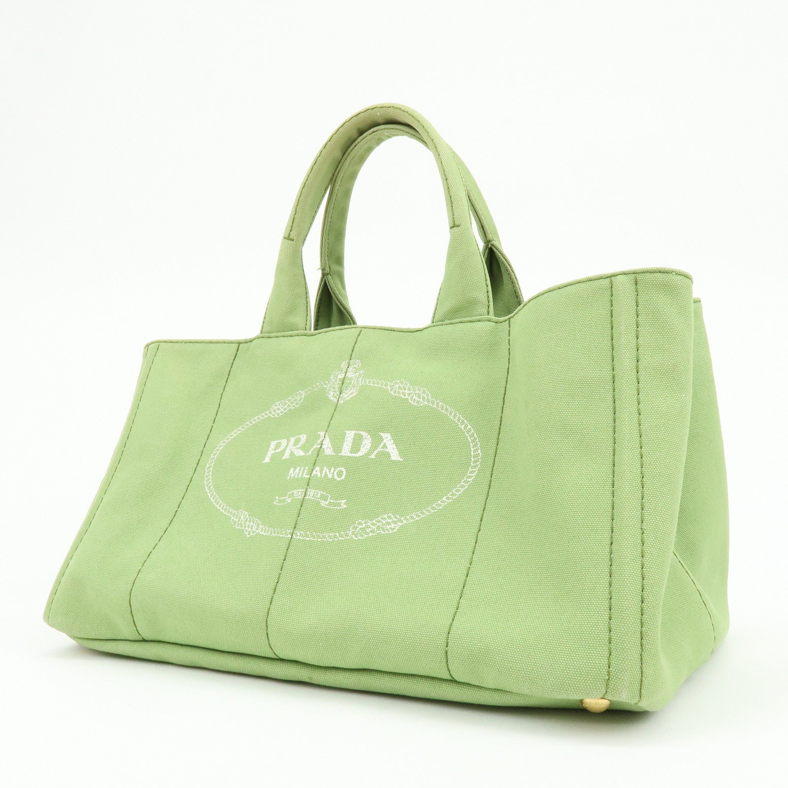 PRADA Canapa Large Triangle Logo Canvas Tote Bag Hand Bag B1872B