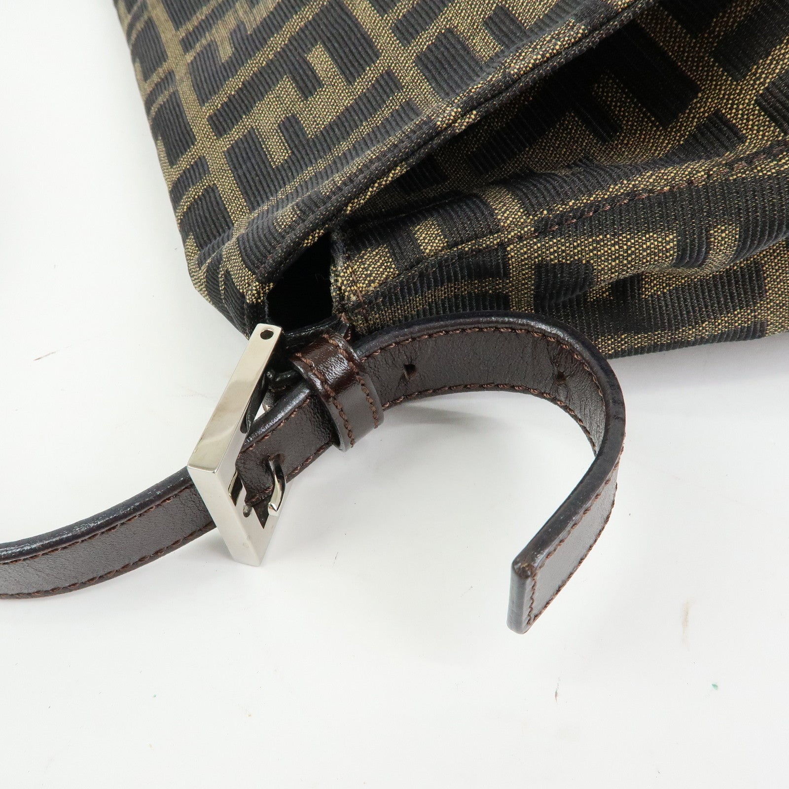 FENDI Mamma Baguette Zucca Canvas Leather Shoulder Bag Brown 26325