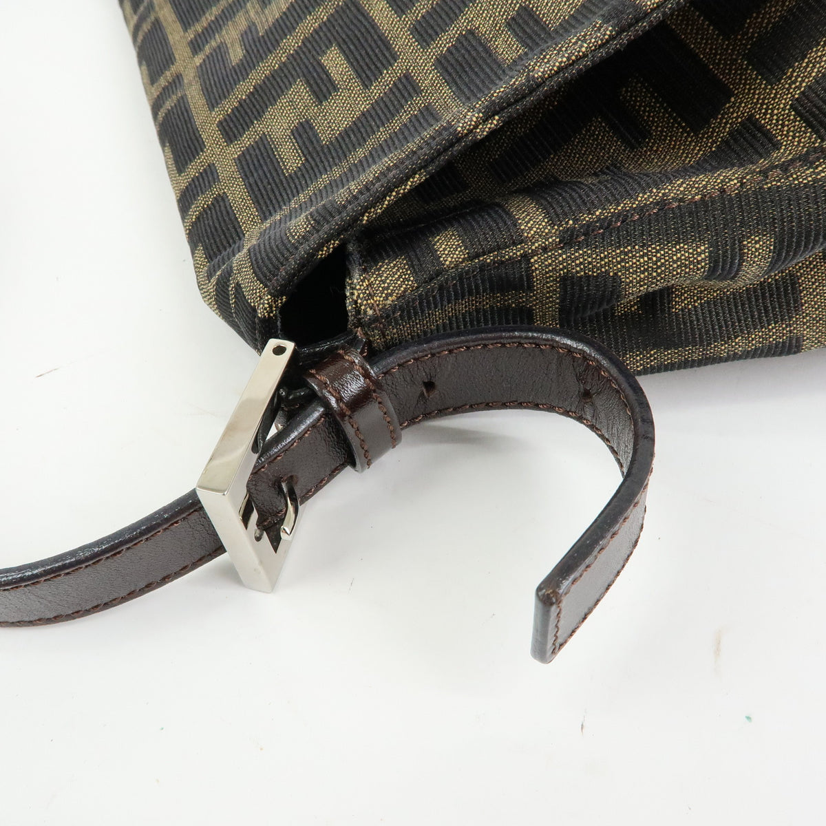 FENDI Mamma Baguette Zucca Canvas Leather Shoulder Bag Brown 26325