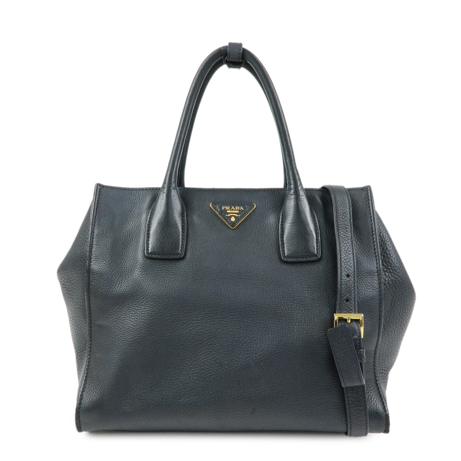 PRADA Triangle Logo Calf Leather 2Way Hand Bag Shoulder Bag Black