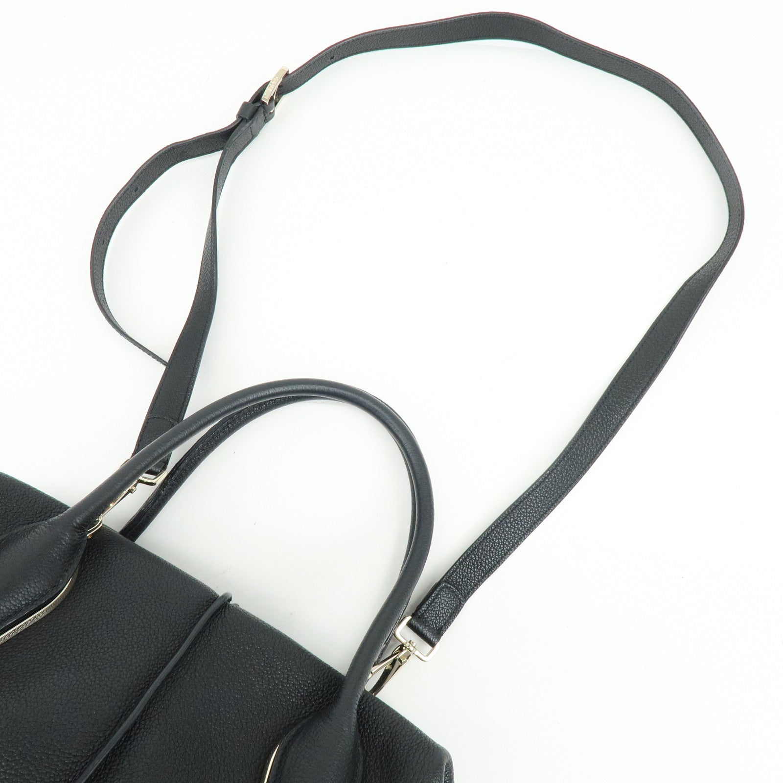 TOD'S Leather 2Way Bag Boston Bag Shoulder Bag Black