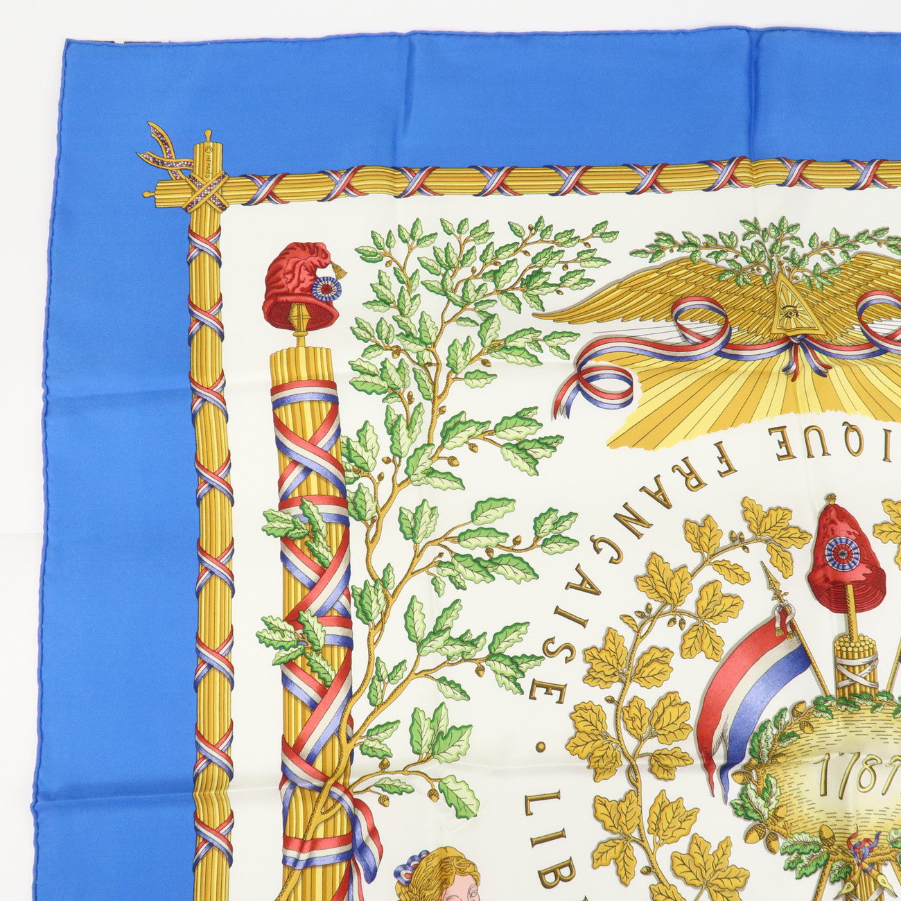 HERMES Carre 90 Silk 100% Scarf Blue Multi Color Used