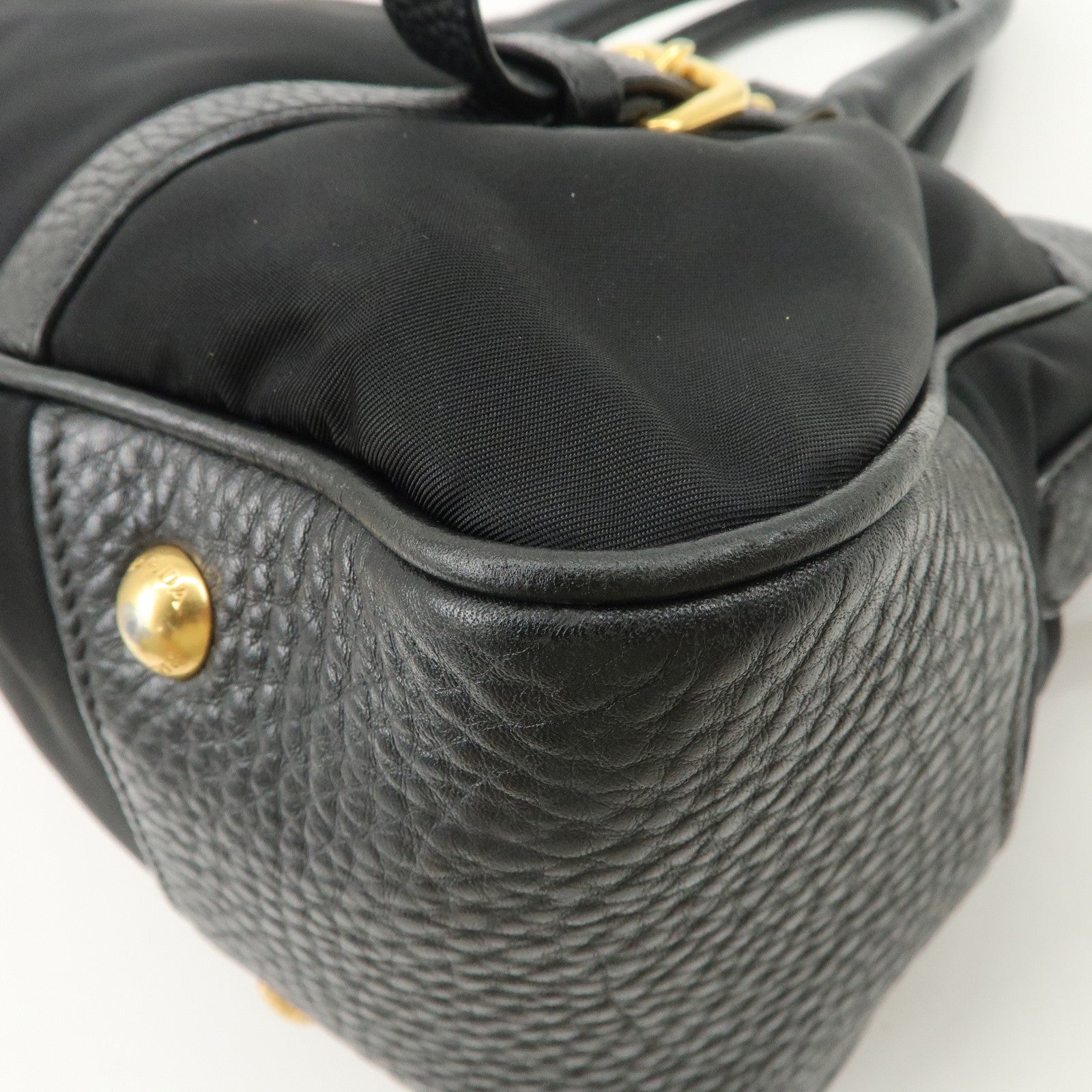 PRADA Nylon Leather 2WAY Bag Hand Bag Shoulder Bag Black BN2032