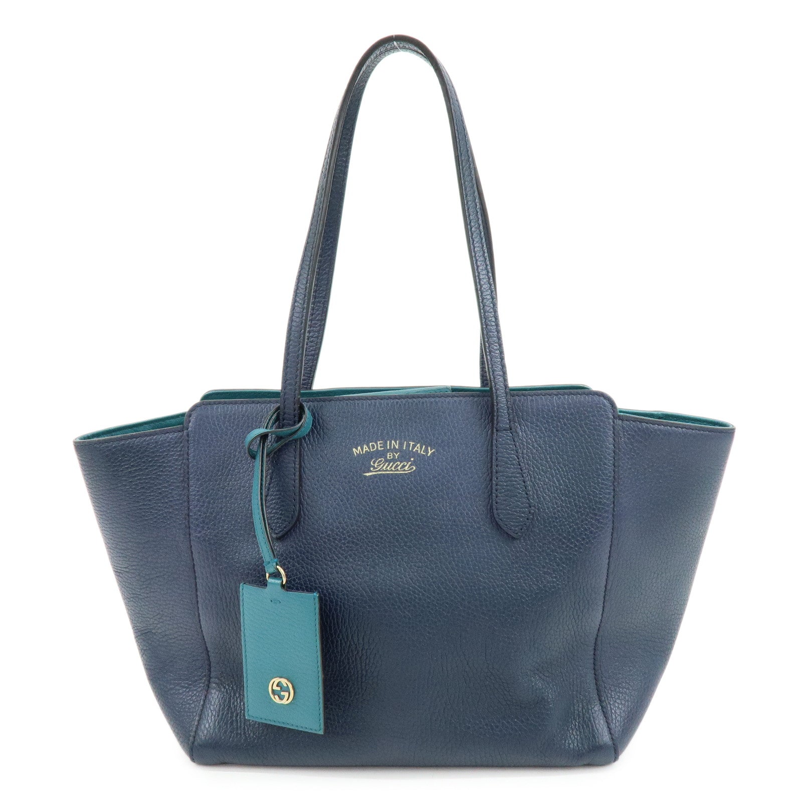 GUCCI Swing Interlocking G Calf Leather Tote Hand Bag Navy 354408