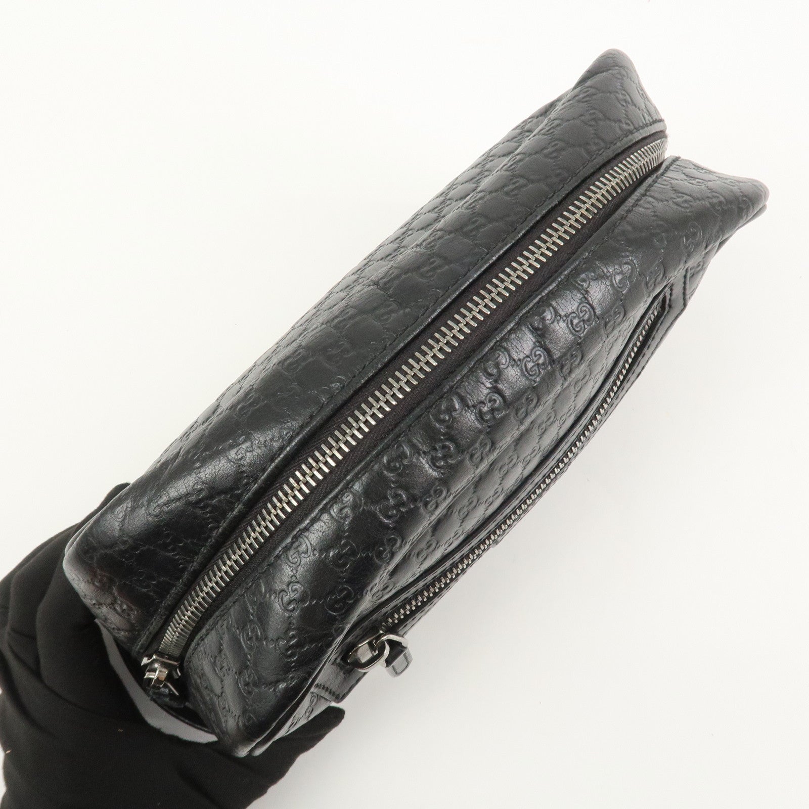 GUCCI Micro Guccissima Leather Hand Bag Clutch Bag Black 419775