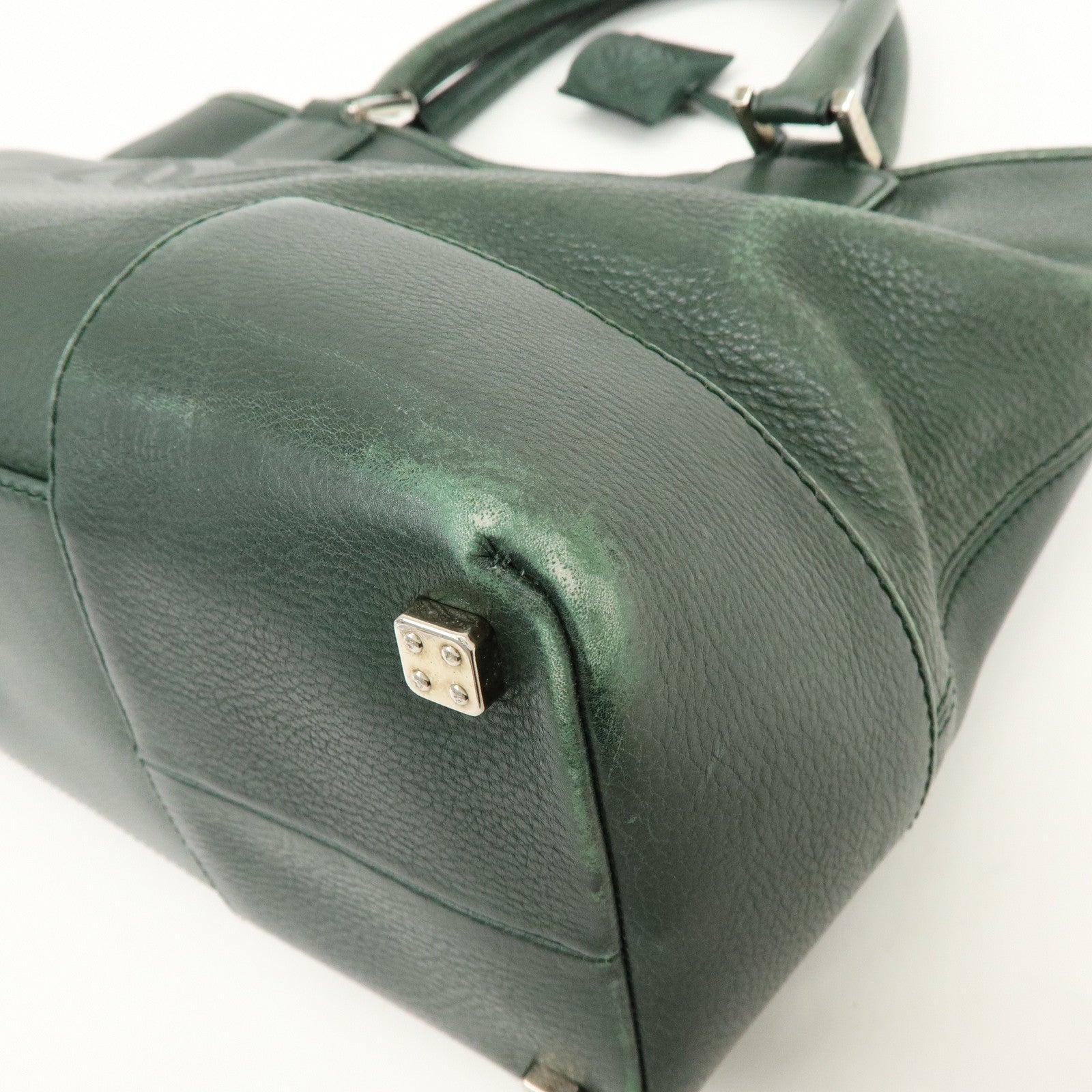 LOEWE Anagram Leather Tote Bag Hand Bag Green