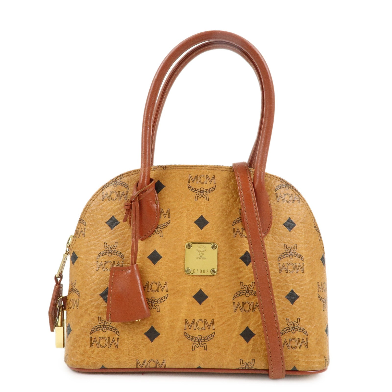 MCM Visetos Logo Leather 2WAY Bag Hand Bag Shoulder Bag Brown