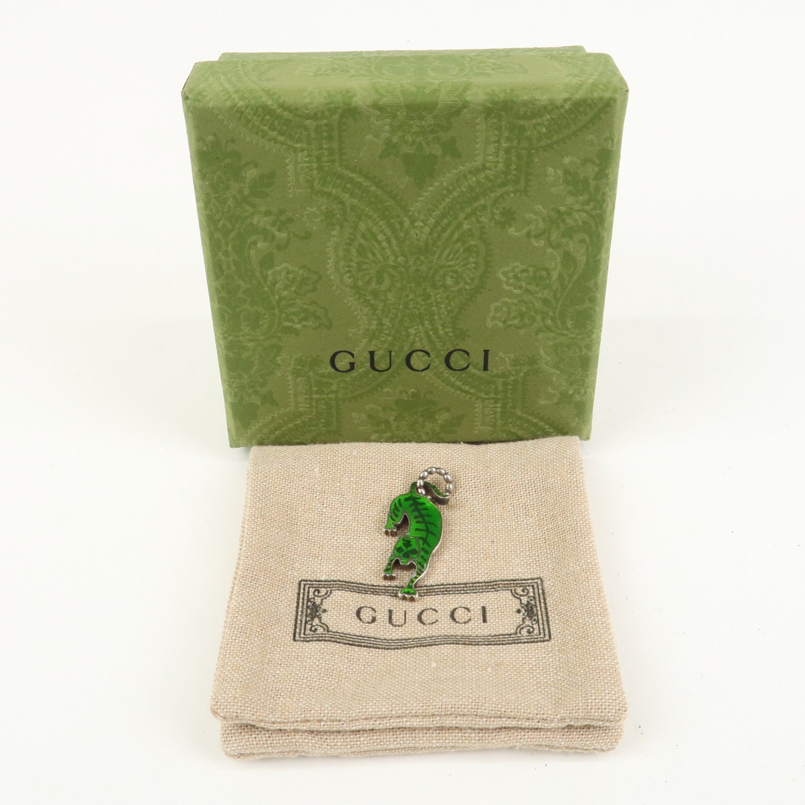 GUCCI Tiger Motif Pendant Top SV925 Silver Green
