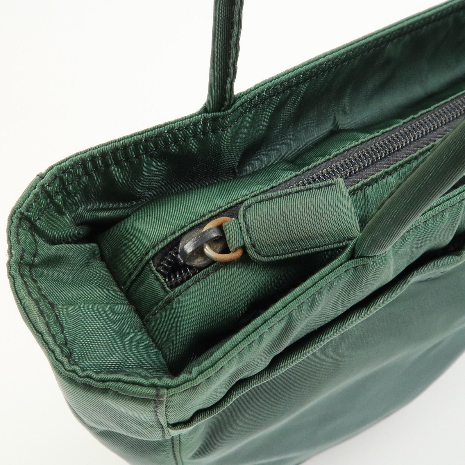 PRADA Triangle Logo Nylon Leather Tote Bag Green
