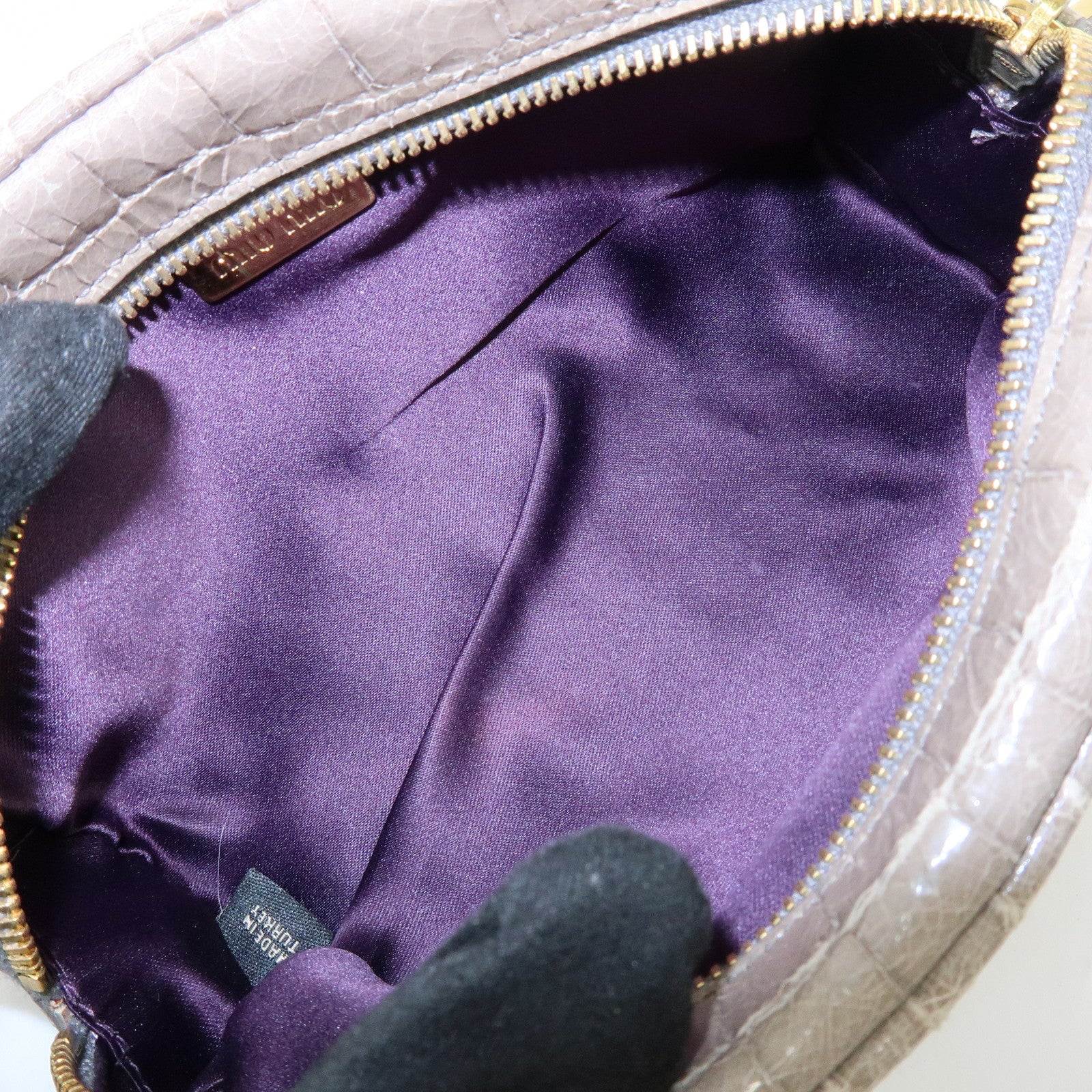 MIU MIU Embossed Leather Clutch Bag Wrist Bag Cosmetic Pouch Greige